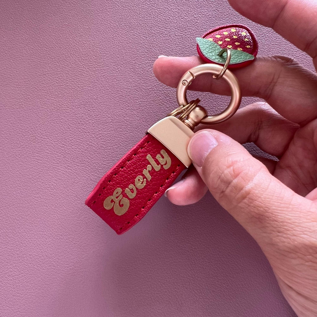 Personalized Strawberry Key Chain Custom Gold Foil Berry Red Key Ring Gift for Tween Birthday Gift idea for Teen