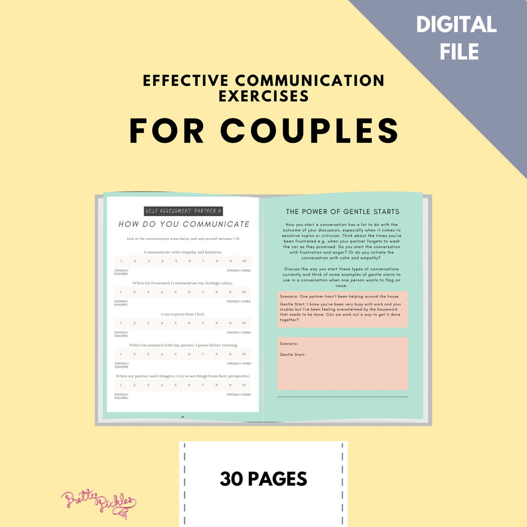 Couples Communication Worksheets, Therapy Workbook (Digital Download)