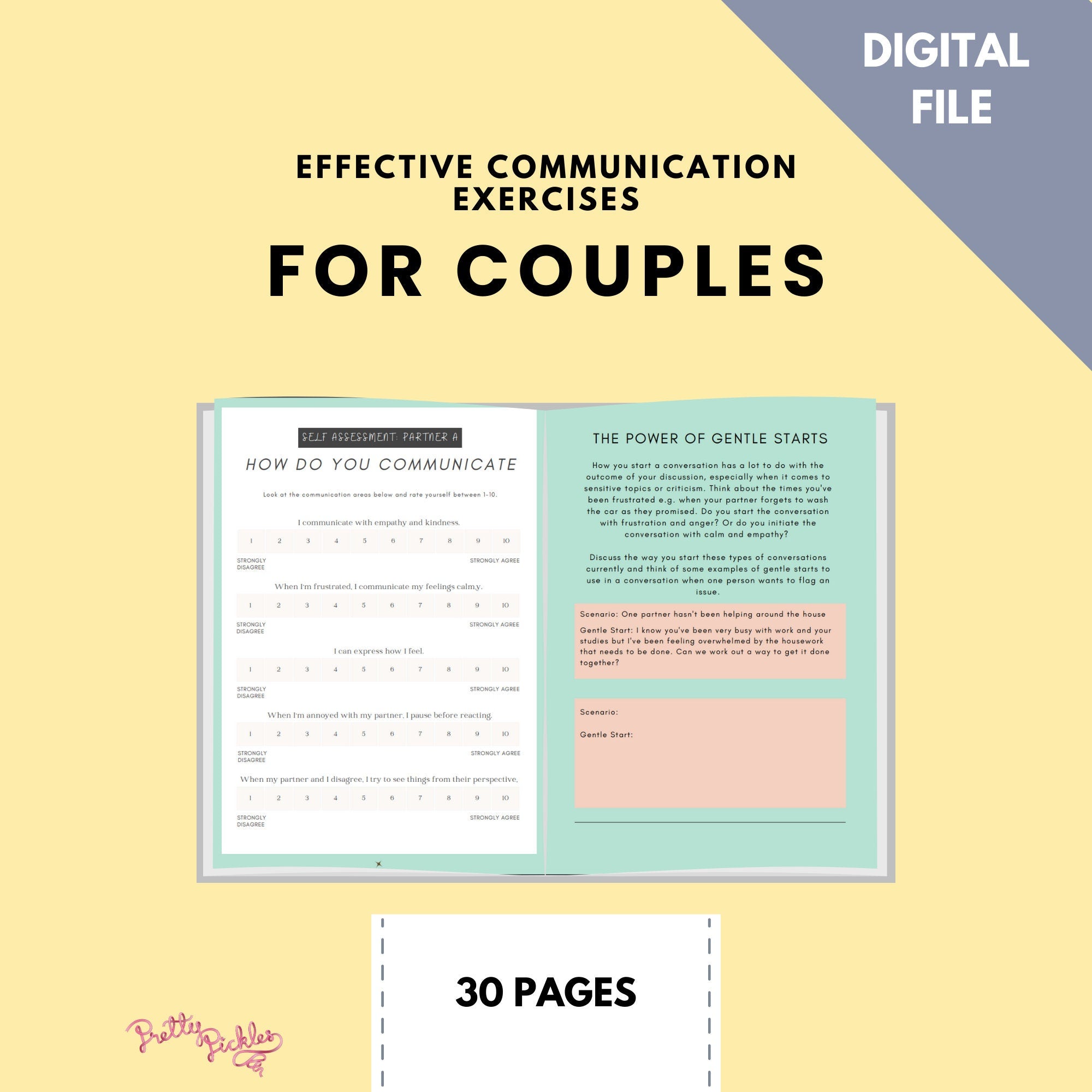 Couples Communication Worksheets, Therapy Workbook (Digital Download)