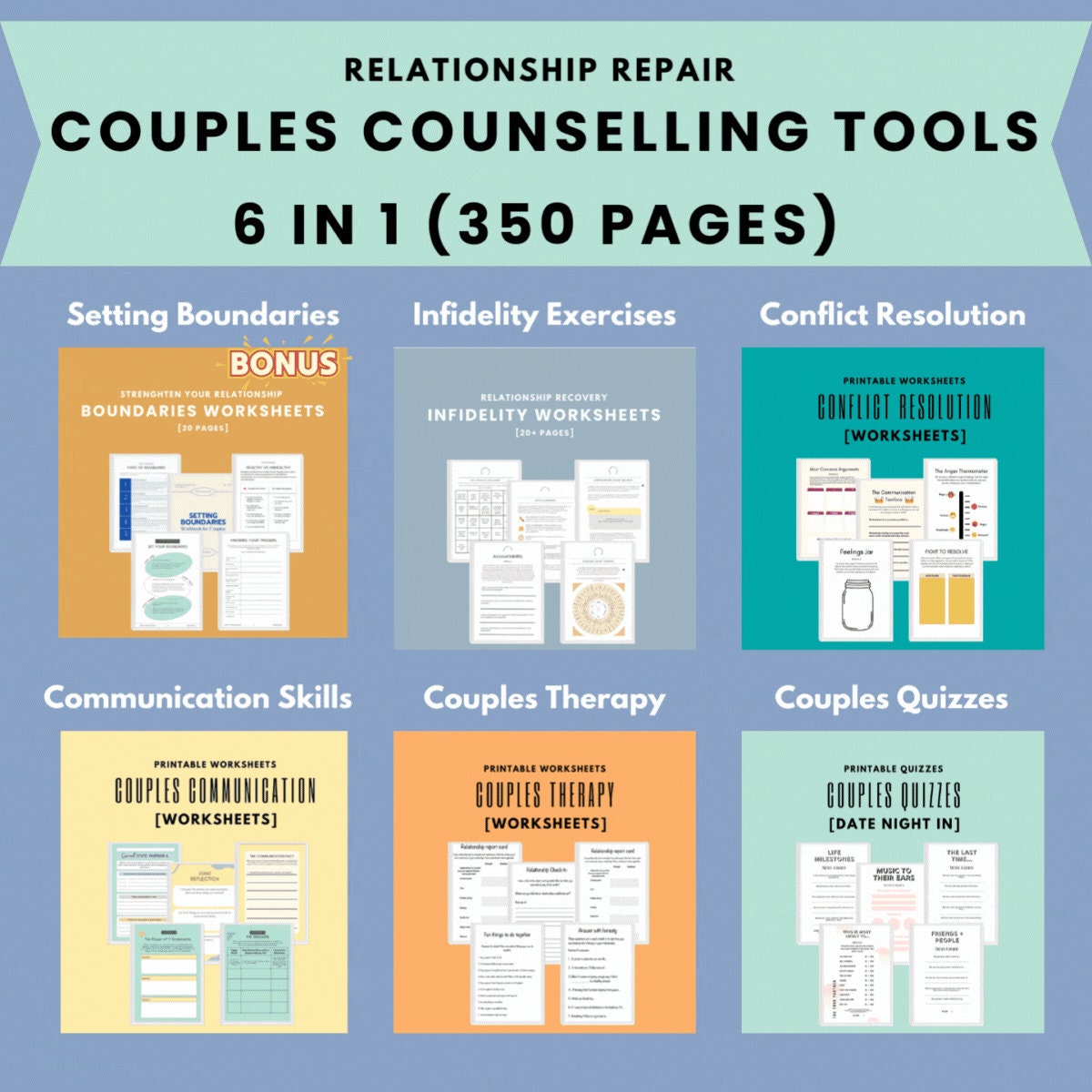 Couples Counseling Worksheets Bundle: Communication, Conflict, Boundaries (Digital Download)
