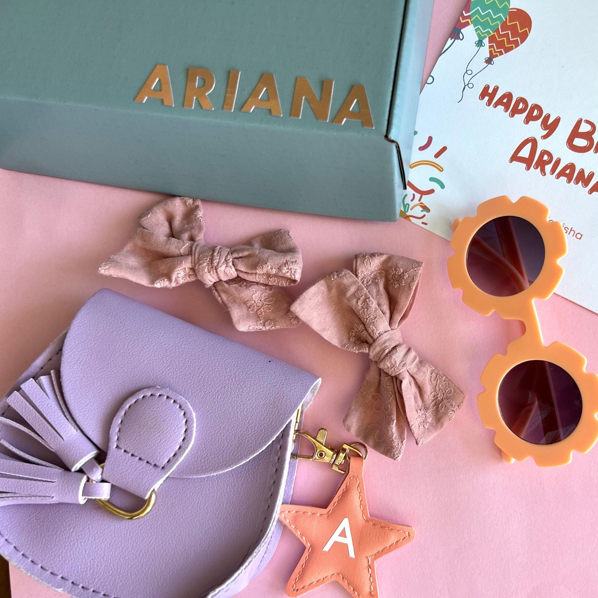 Personalized Toddler Birthday Gift Box: Purse, Sunglasses, Bows & Charm