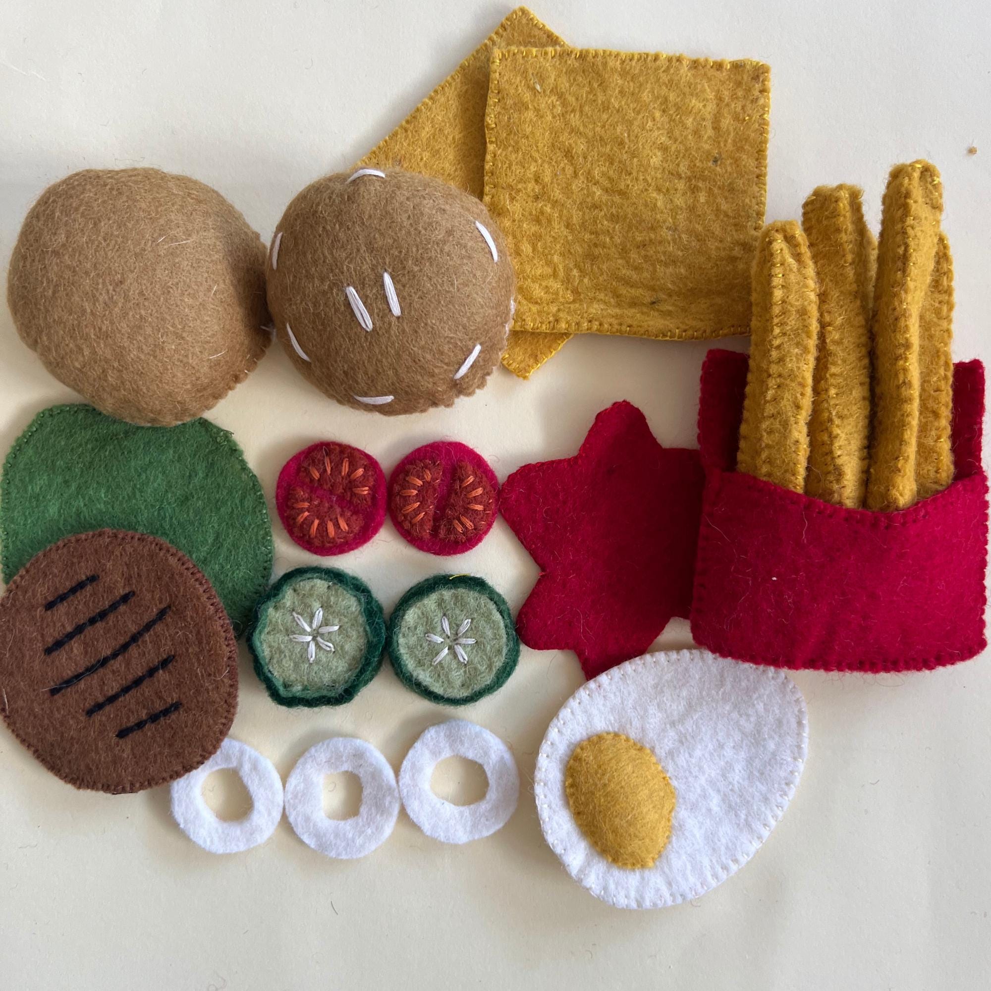 Felt Food Hamburger Set Independent Play for Toddlers Pretend Play Kitchen Food for Preschoolers Hamburger and Fries Felt Food Gift