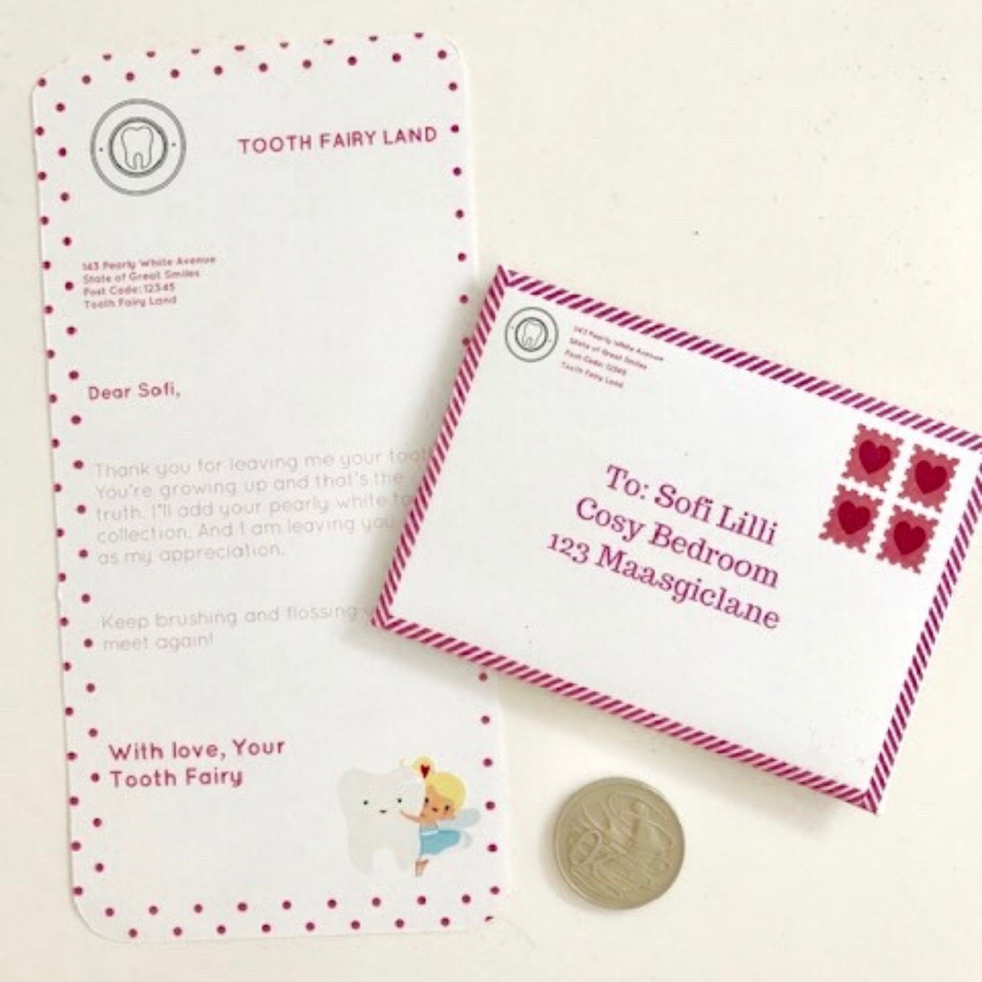 Personalized Tooth Fairy Letter Set, Printable Gift (Editable PDF)