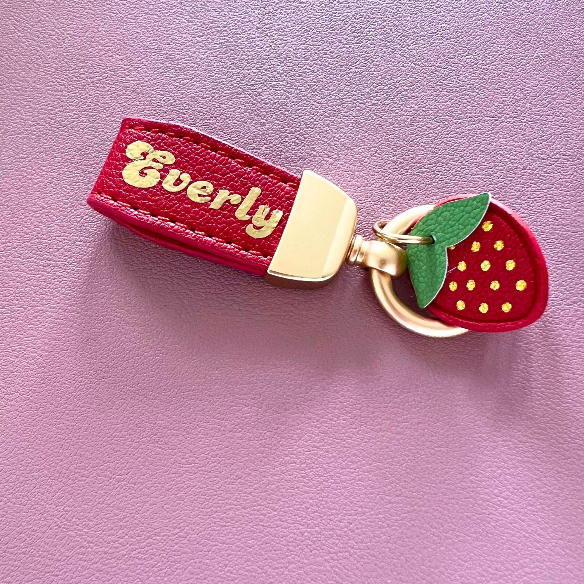 Personalized Strawberry Key Chain Custom Gold Foil Berry Red Key Ring Gift for Tween Birthday Gift idea for Teen