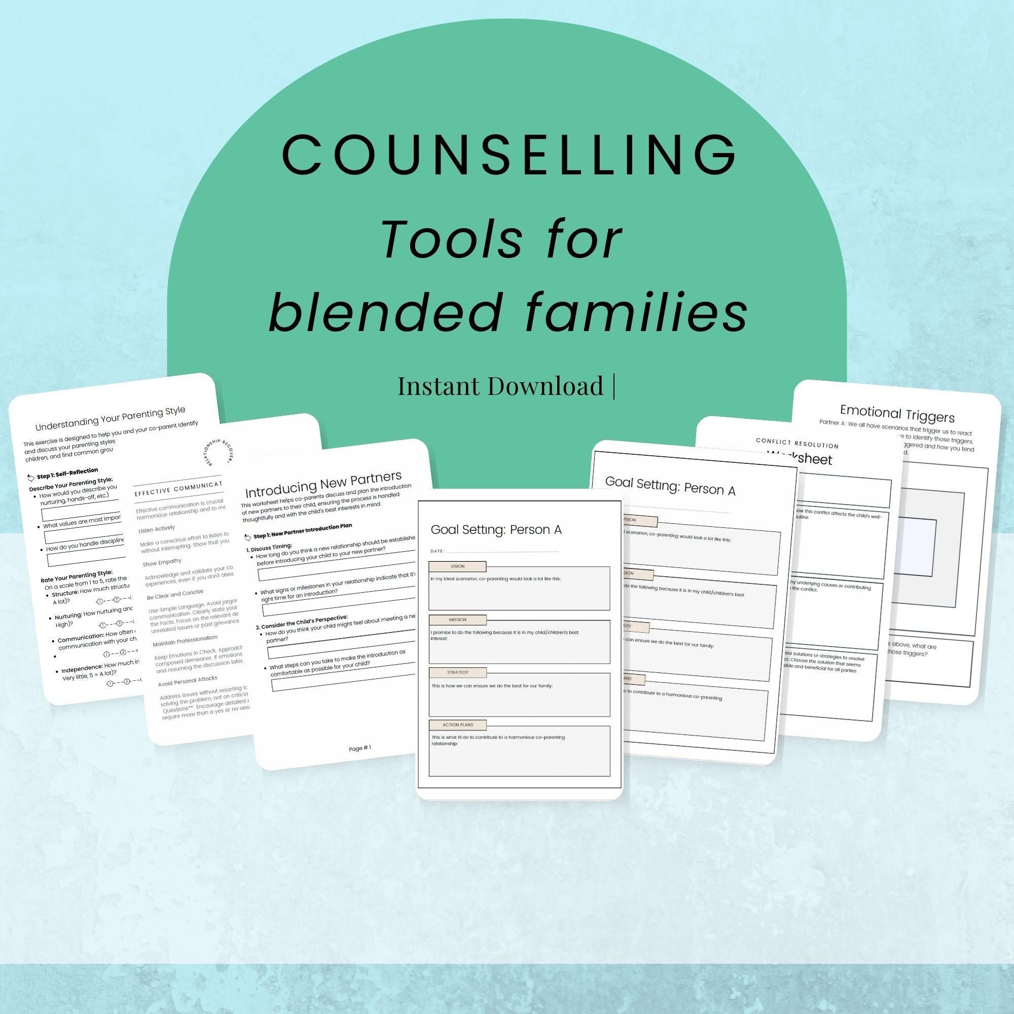 Co Parenting Workbook Counselling Tools for Blended Families CoParenting Worksheets Divorce with Children Tools Family Dynamics Self Help