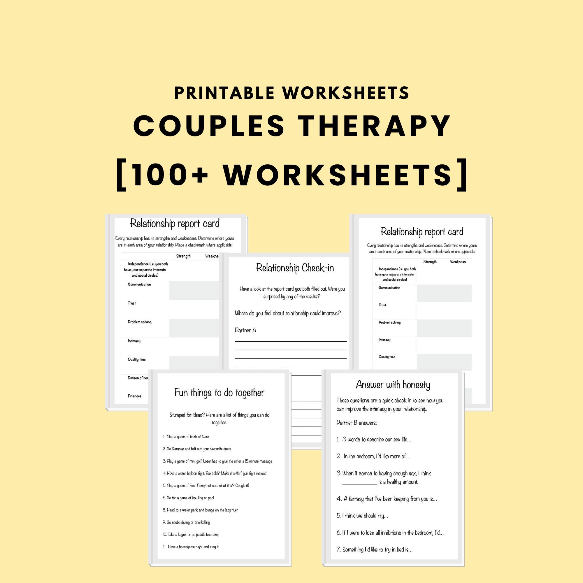 Couples Therapy Worksheets: Relationship Workbook (Digital Download)