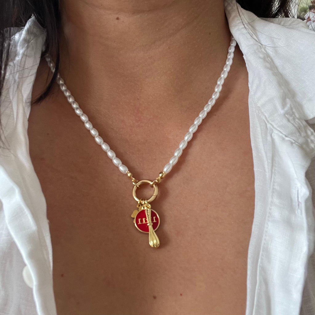 Pearl Charm Necklace 27cm Gold Plated Pearl Necklace with Charm Ring DIY Charm Necklace White Pearl Necklace for Charms Supply for Business