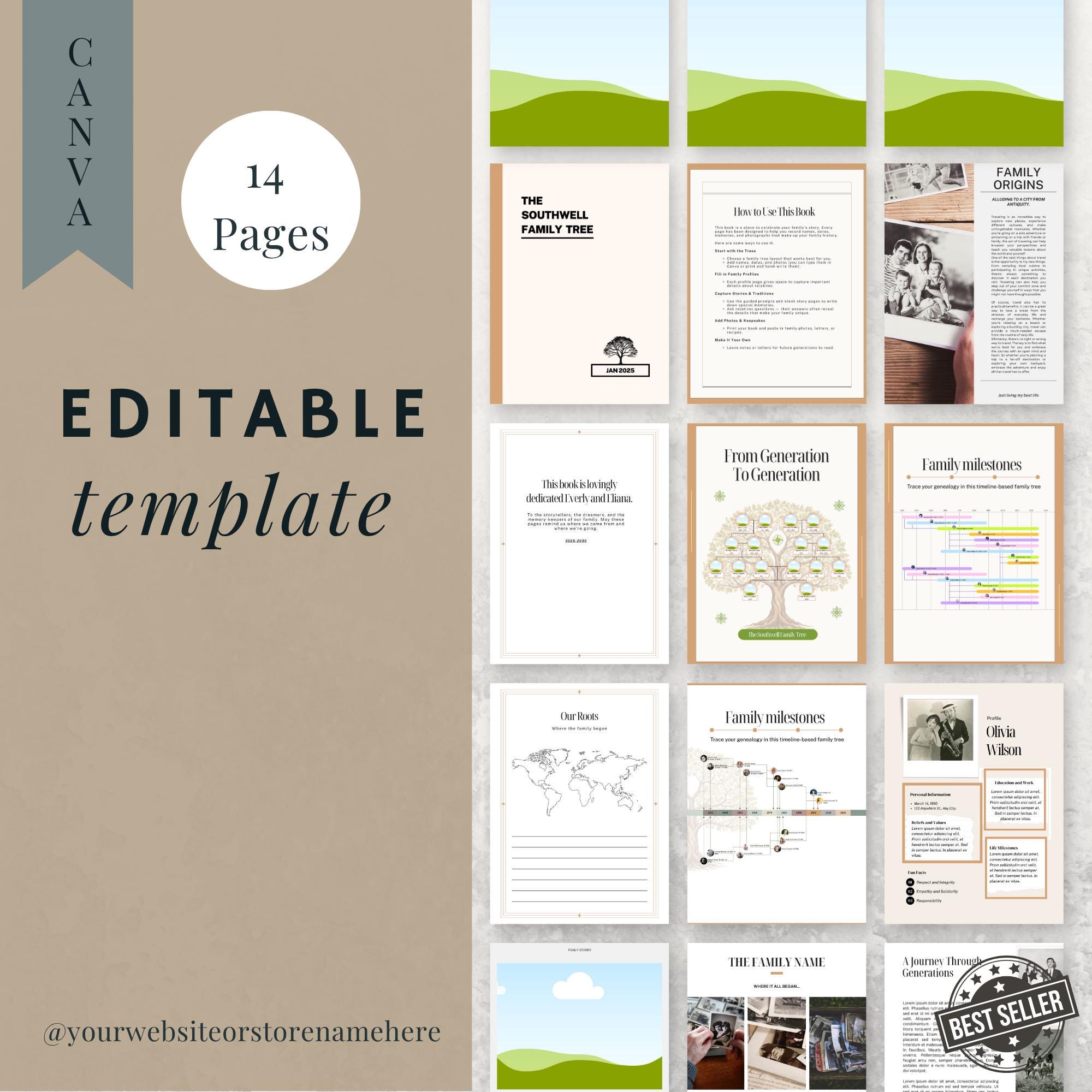 Family Tree Book Template: Genealogy Chart, A4 Editable (Digital Download)