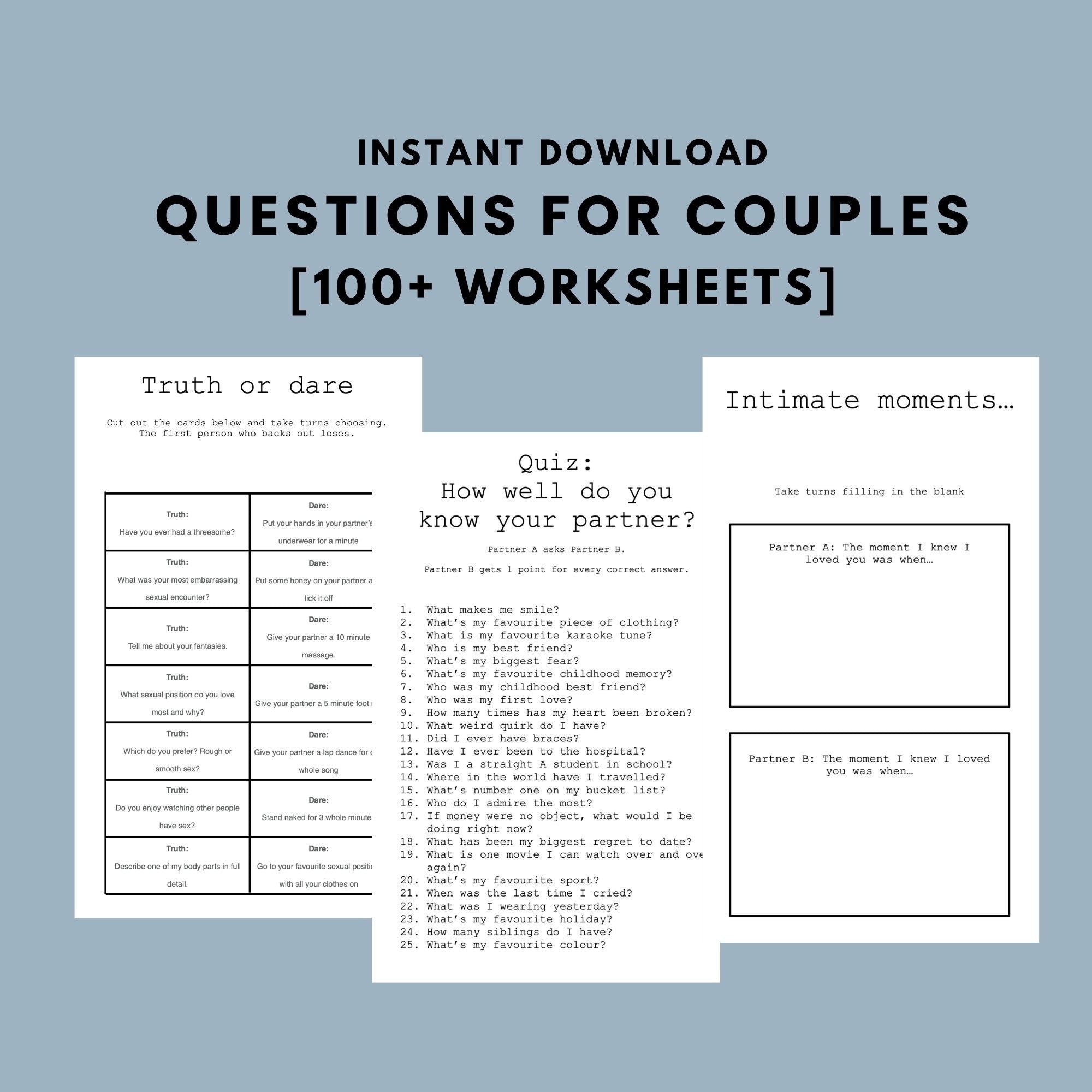 Couples Reconnection Worksheets: Relationship Questions, Repair Tool (Digital Download)