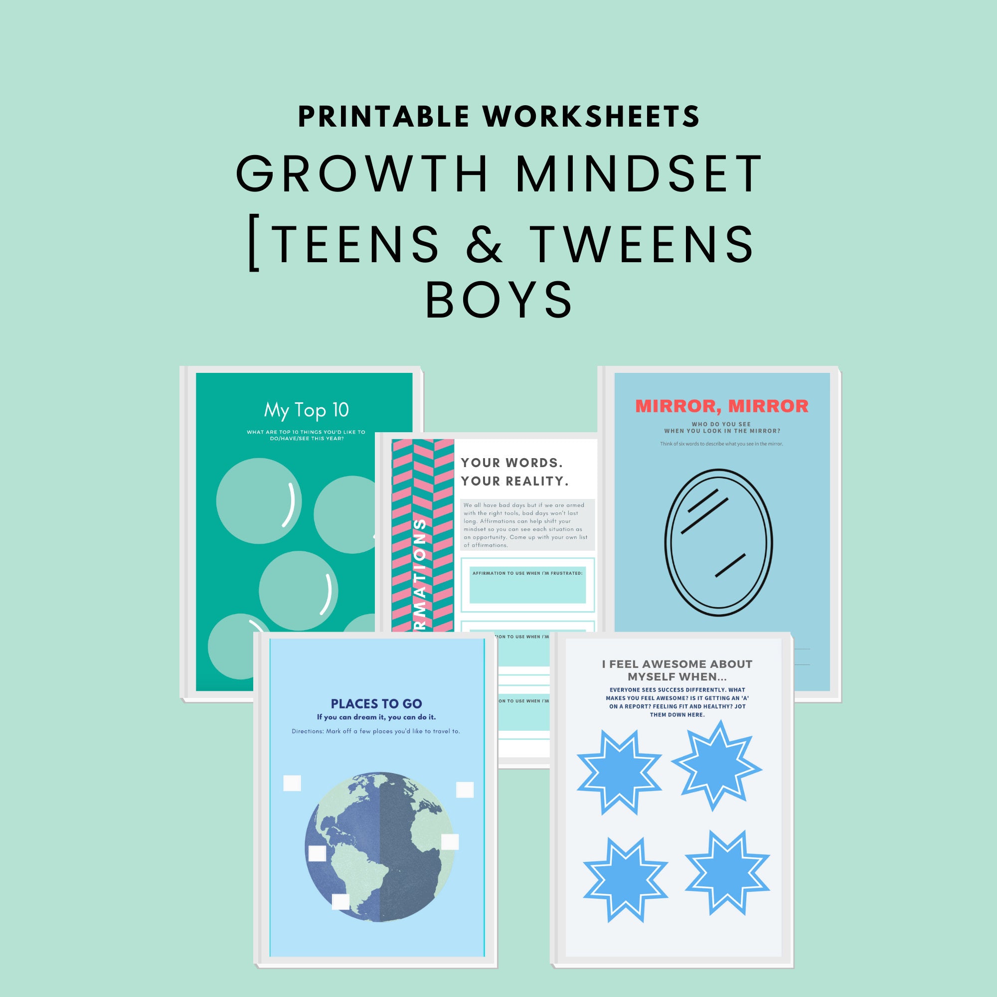 Growth Mindset Worksheets for Teen Boys: Self-Esteem Activities (Printable)