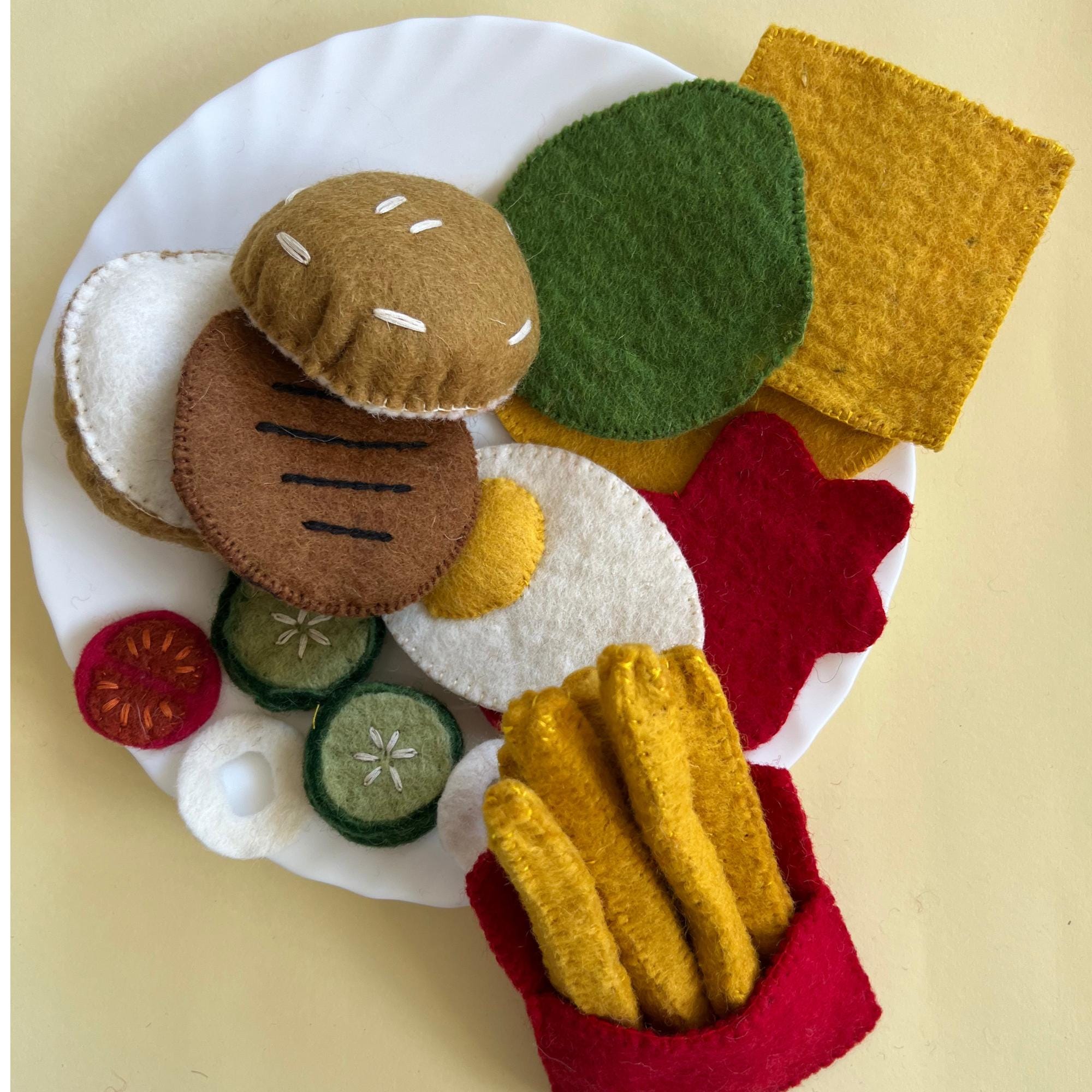 Felt Food Hamburger Set Independent Play for Toddlers Pretend Play Kitchen Food for Preschoolers Hamburger and Fries Felt Food Gift