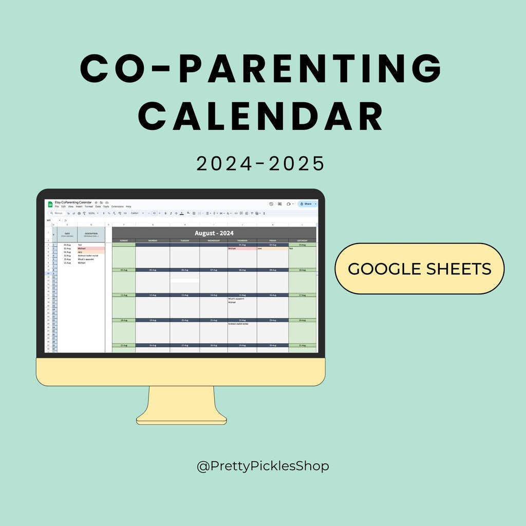 Co Parenting Calendar Organiser Divorce Custody Planner Editable Google Sheets Co-Parenting Routine Visitation Schedules Child Appointment