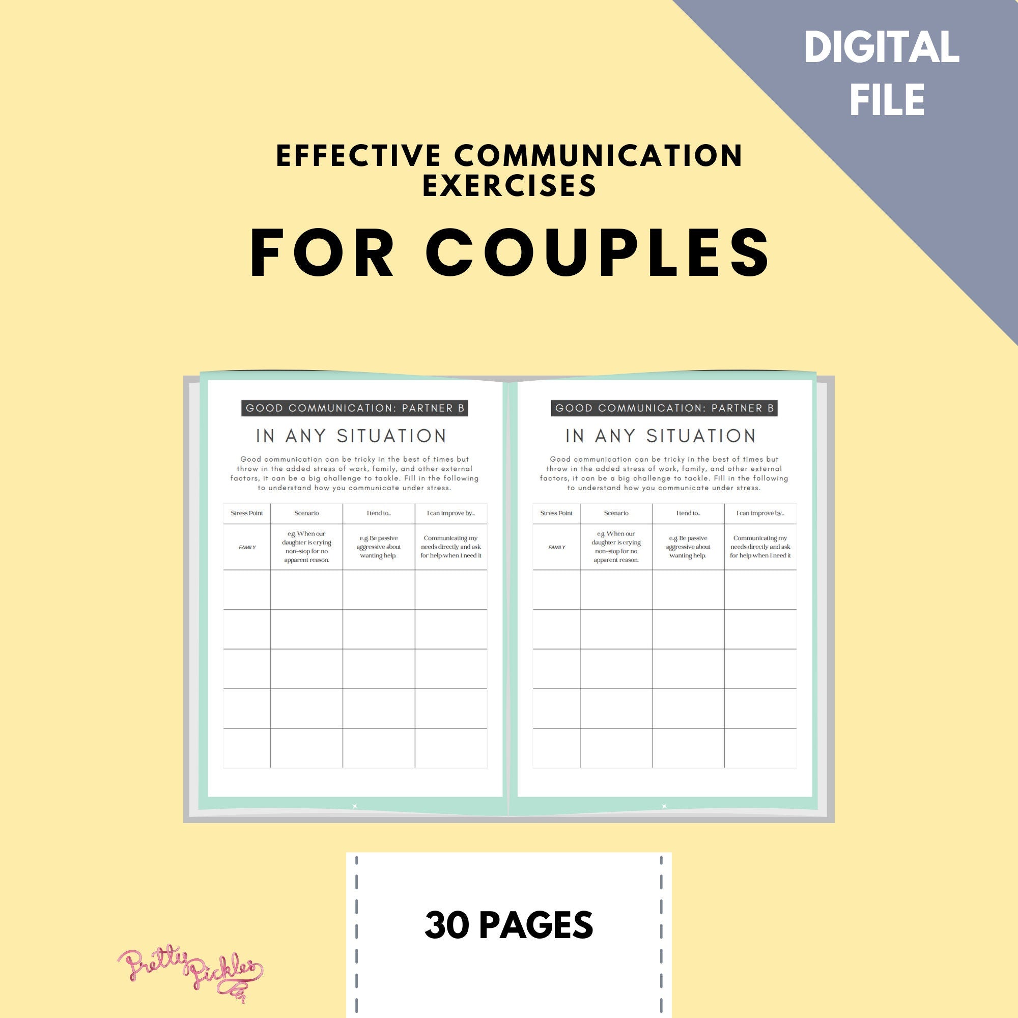Couples Communication Worksheets, Therapy Workbook (Digital Download)