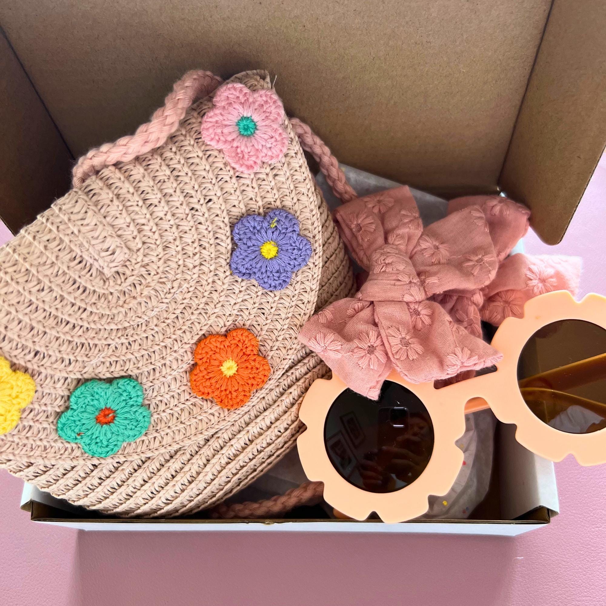 Girly Woven Handbag Gift Set Girls handbag gift set Retro Sunnies for Kids with Bows Curated Gift Box for Girl Ages 5 Floral Handbag Girl