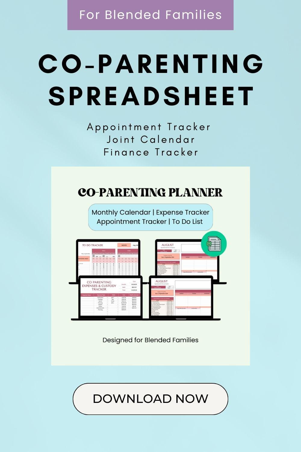 Co-Parenting Custody Calendar Shared Template Spreadsheet Organiser Expense Tracker for Divorced Parents Coparenting counselling Appointment