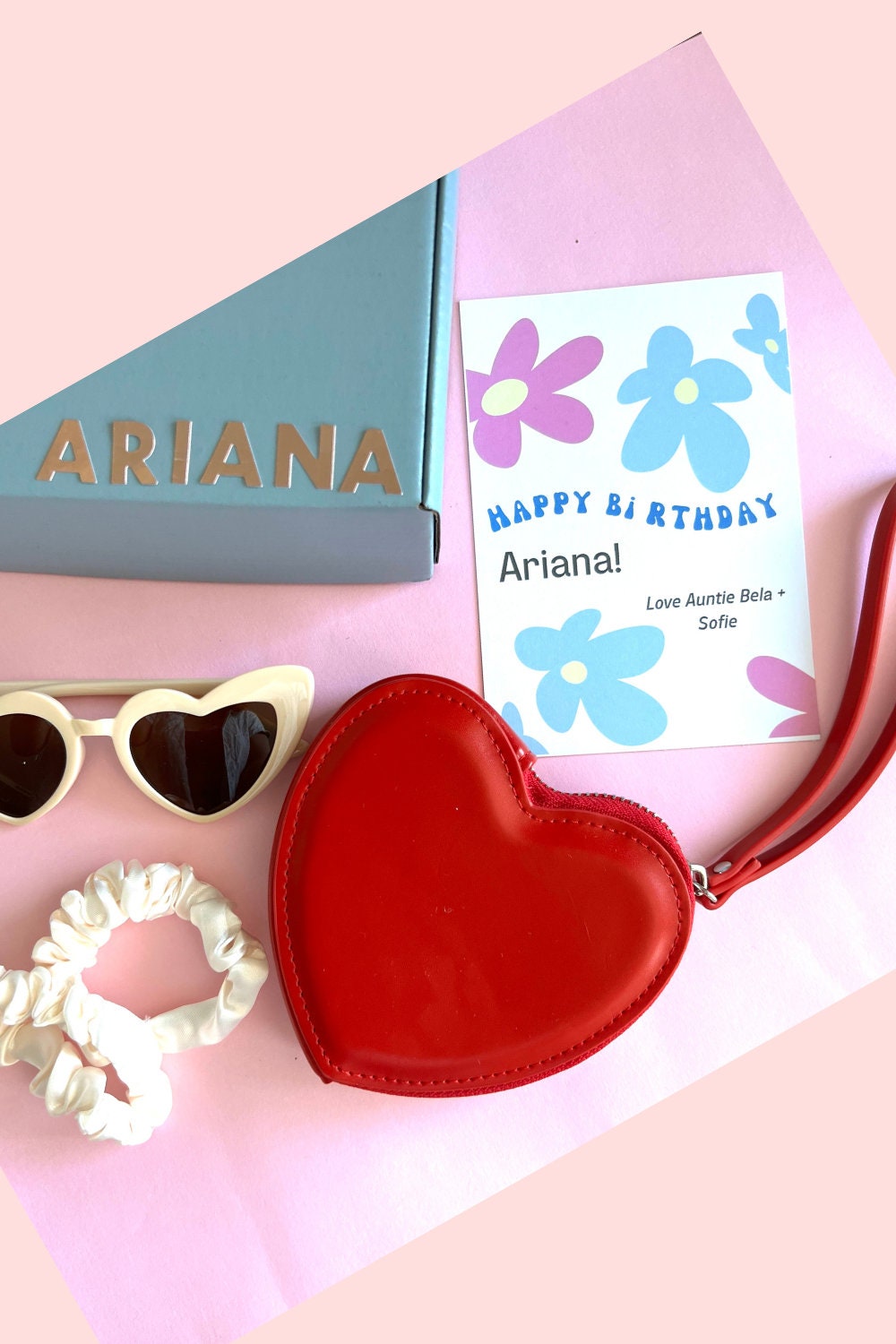 Custom Birthday Girl Gift Box for Toddler 3-Year-Old Birthday Gift Box Groovy Retro Aesthetic Heart Shaped Sunglasses for Kids Accessories