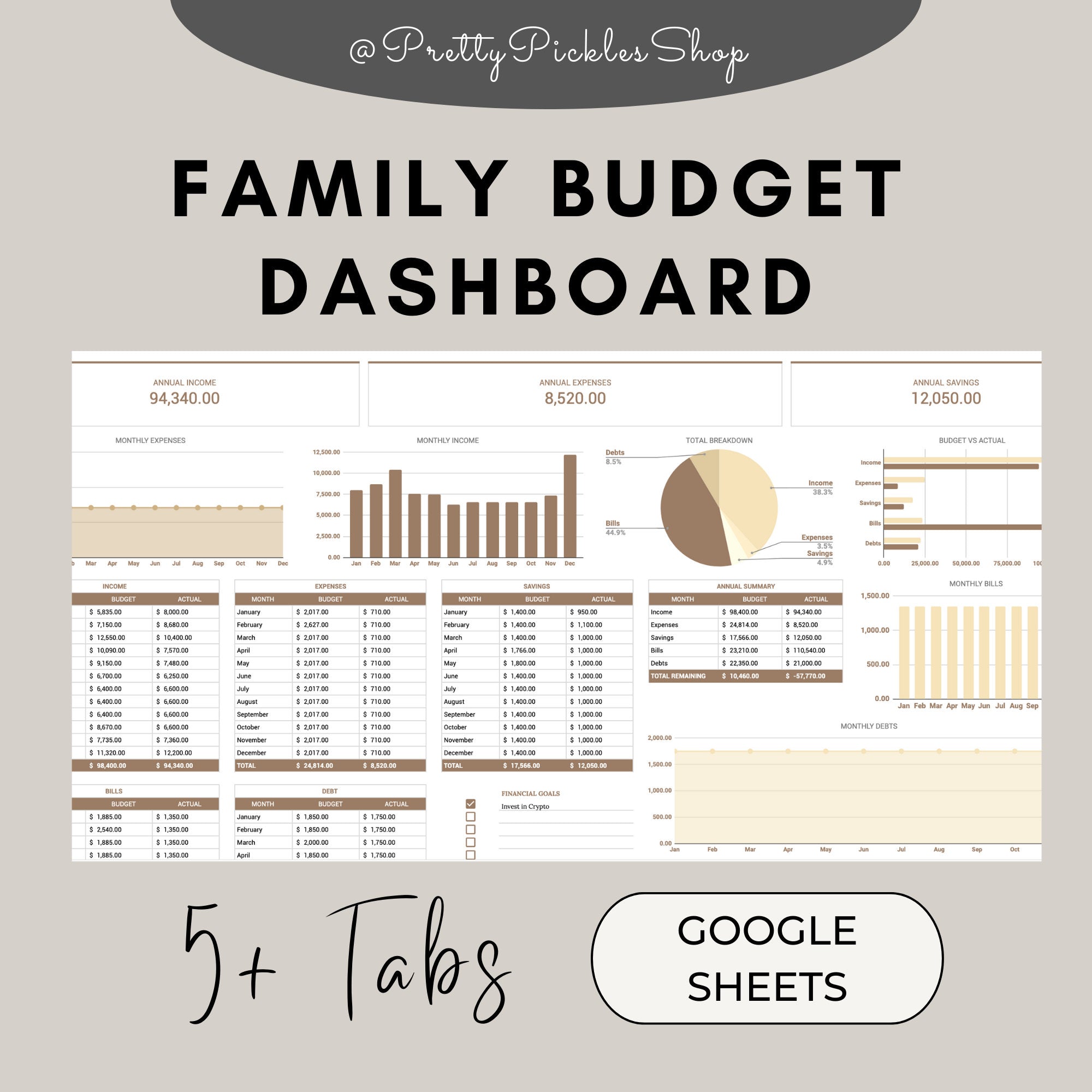 Family Budget Planner Spreadsheet, Income and Expenses Tracker (Google Sheets)