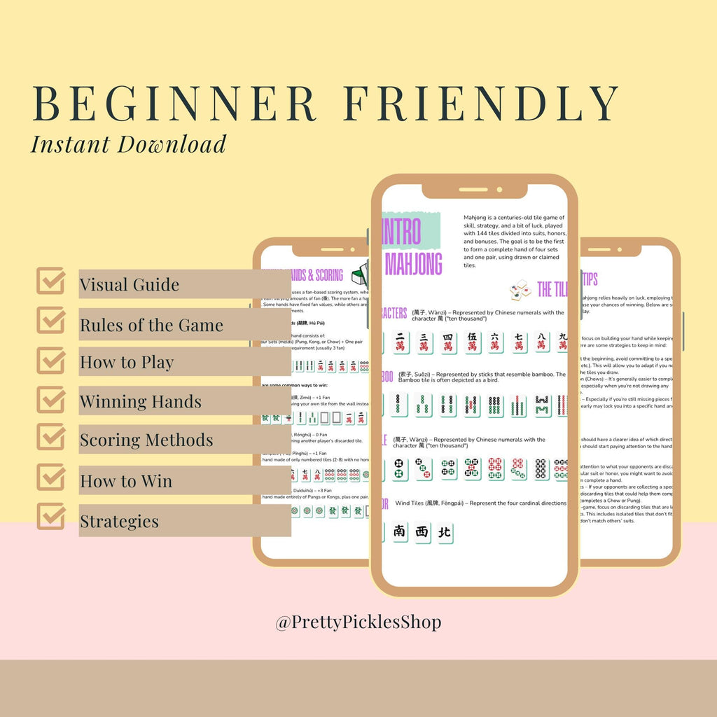 Chinese Mahjong Guide Cantonese Mahjong Reference Guide Mah Jong Cheat Sheet for Beginners Traditional Mah Jong Chinese Board Games