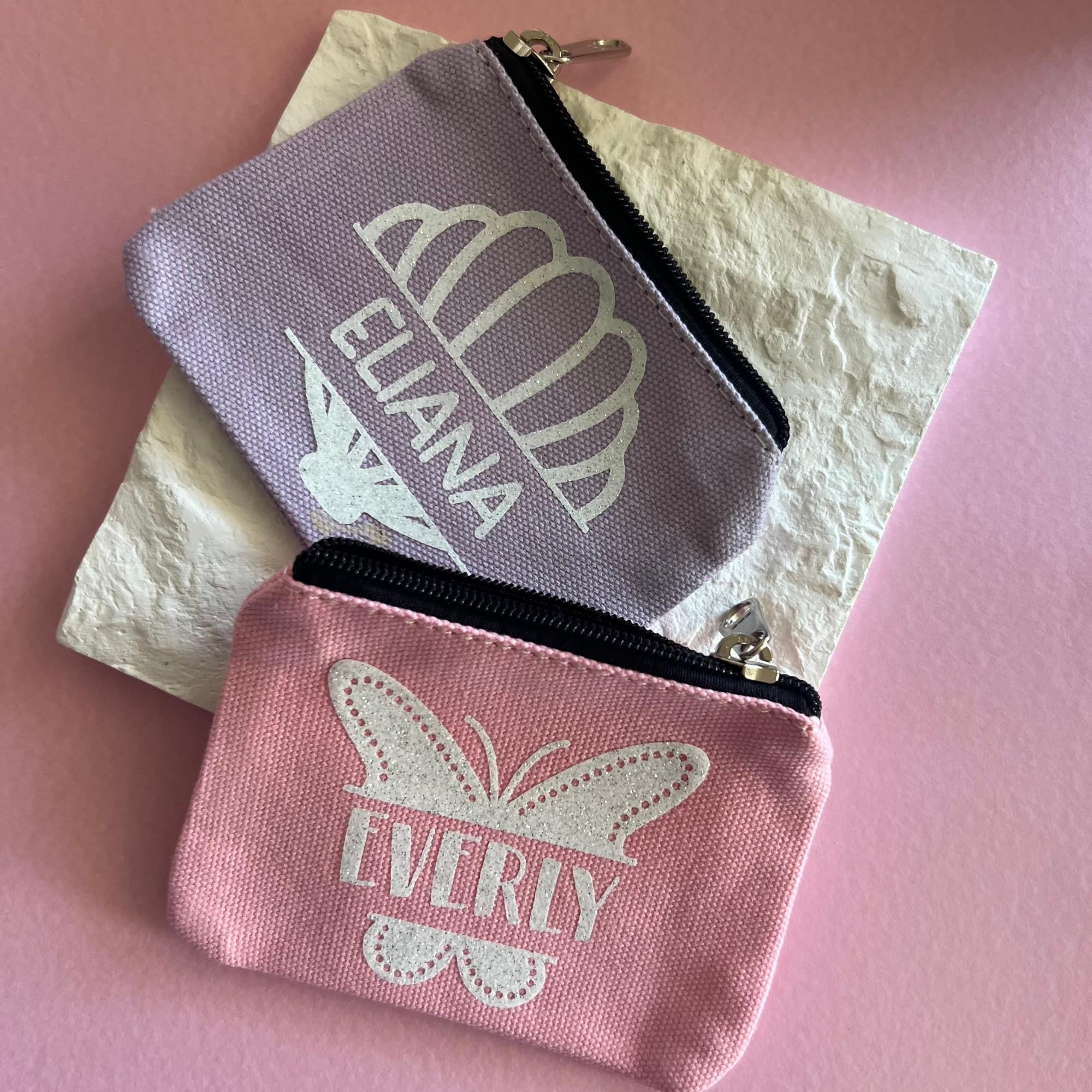 Personalised Coin Purse for Kids Custom Mermaid Gift Pink Butterfly Purse for 3 Year Old Gift for Preschooler Personalised Name Purse