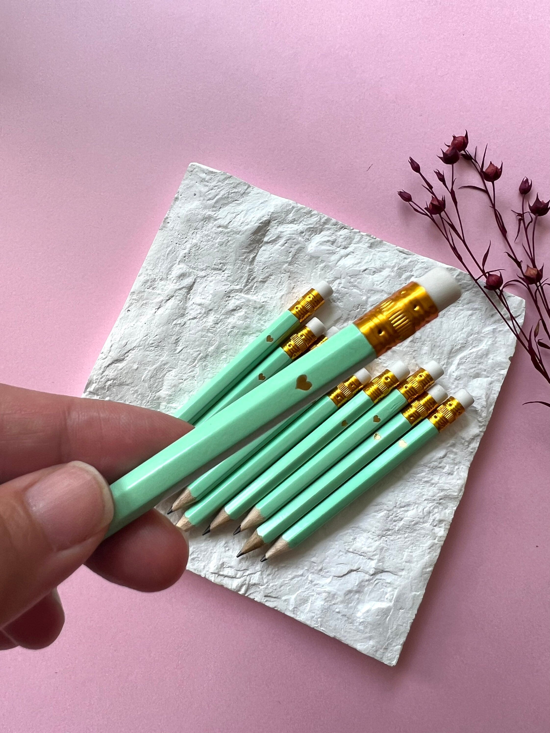 Mini Emerald Green Pencils with Gold Detail, Party Favor Set