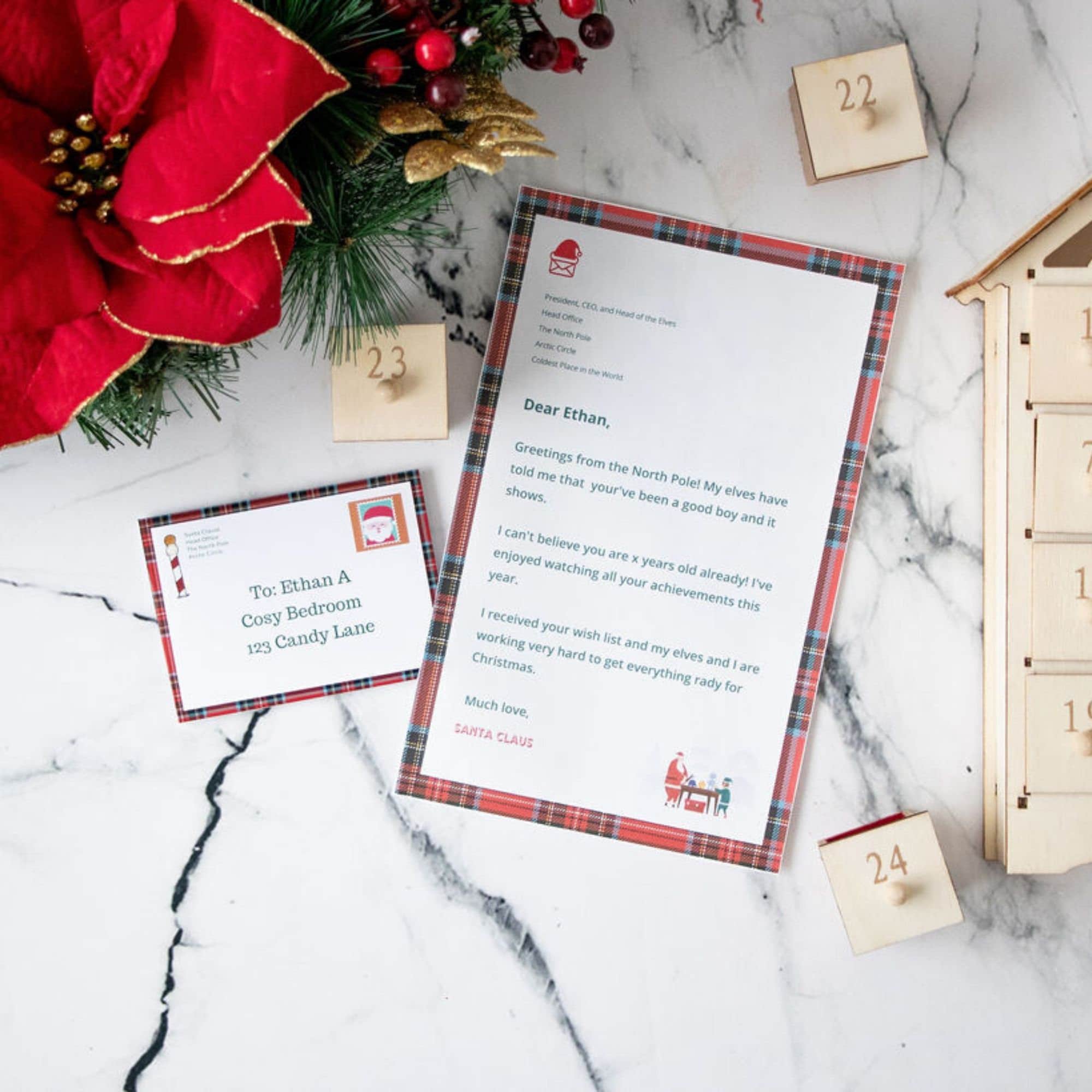 Letters to Santa Printable Set: Letter and Envelope Digital Download