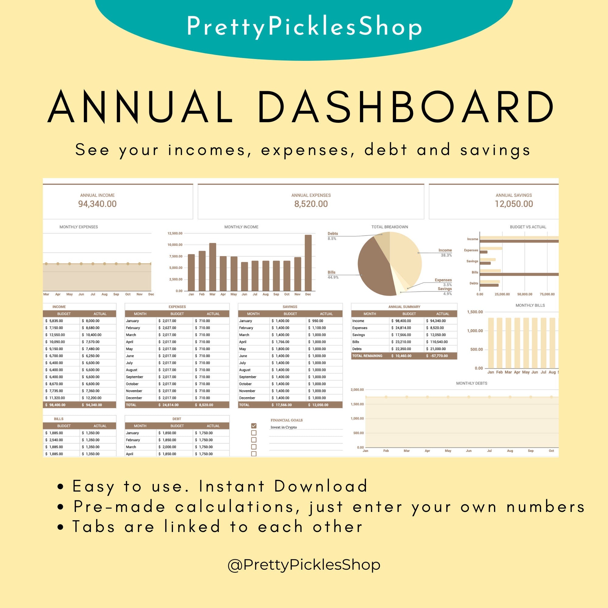 Couples Budget Planner, Monthly & Annual Spreadsheet (Digital Download)