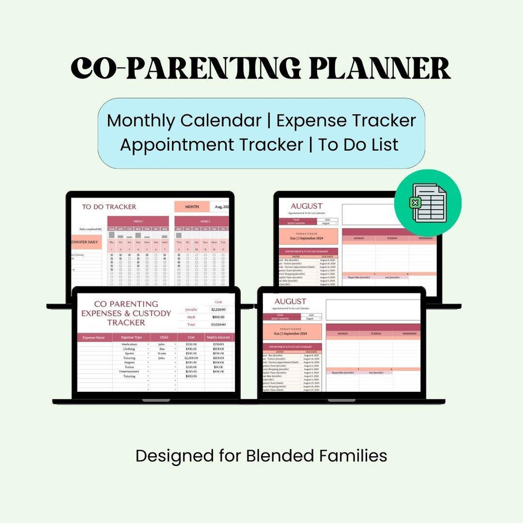 Co-Parenting Custody Calendar Shared Template Spreadsheet Organiser Expense Tracker for Divorced Parents Coparenting counselling Appointment