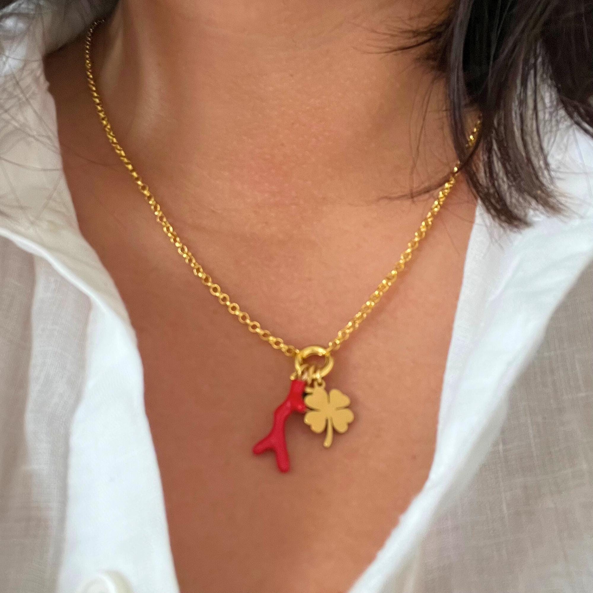 Dainty Red Coral Necklace Charm Lucky Charm Pendant for Charm Necklace DIY Jewellery Making Charm Necklace for Teen Girl Minimalist Charms