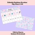 Bedtime Routine Flip Chart for Girls Editable Canva Checklist Personalized Routine Chart for Toddlers Preschool Bedtime Activity Chore Chart