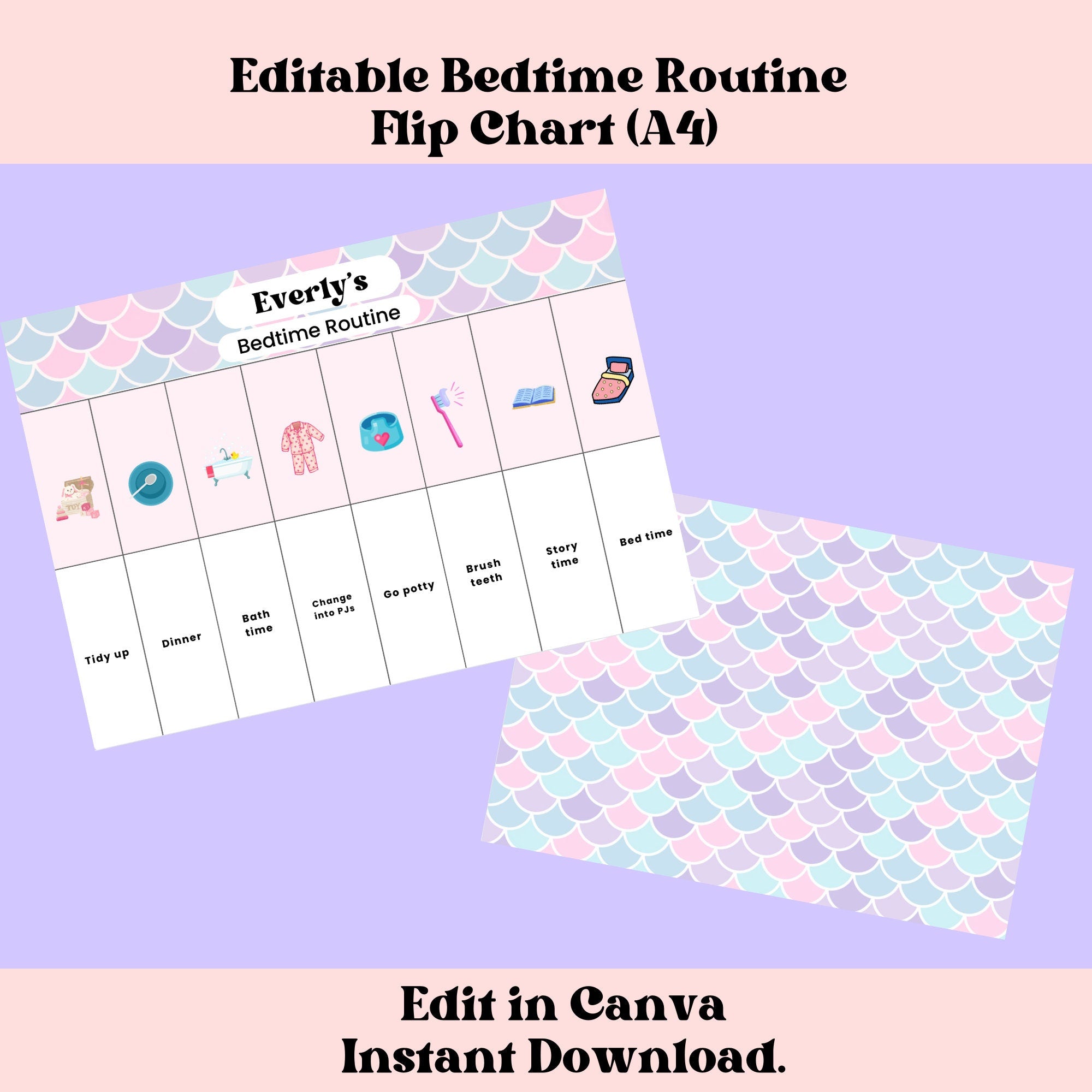 Bedtime Routine Flip Chart for Girls Editable Canva Checklist Personalized Routine Chart for Toddlers Preschool Bedtime Activity Chore Chart