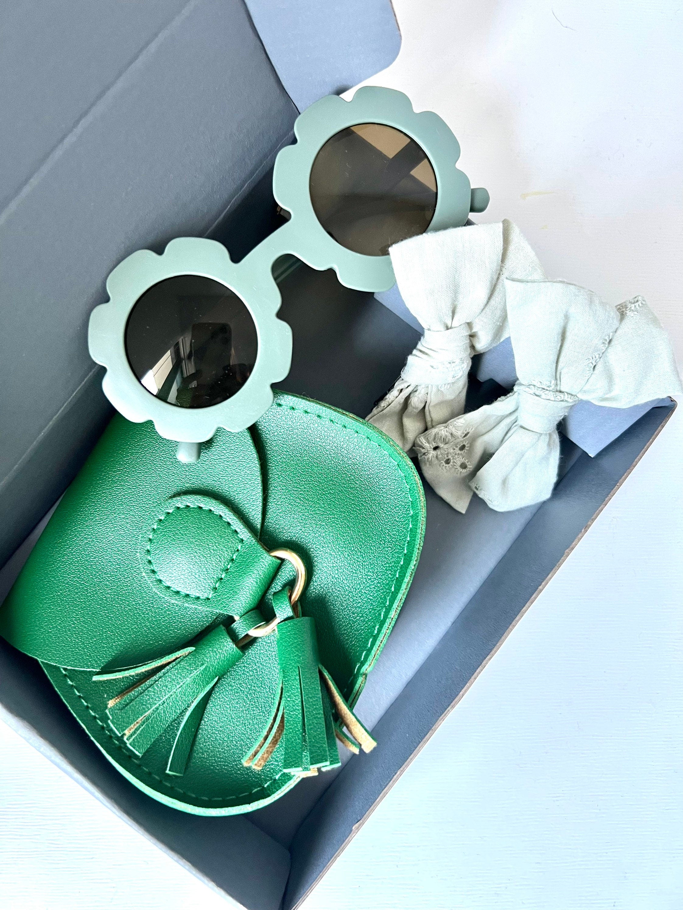 Personalized Christmas Gift Box for Toddler Girl: Sunglasses, Bows & Mini Handbag
