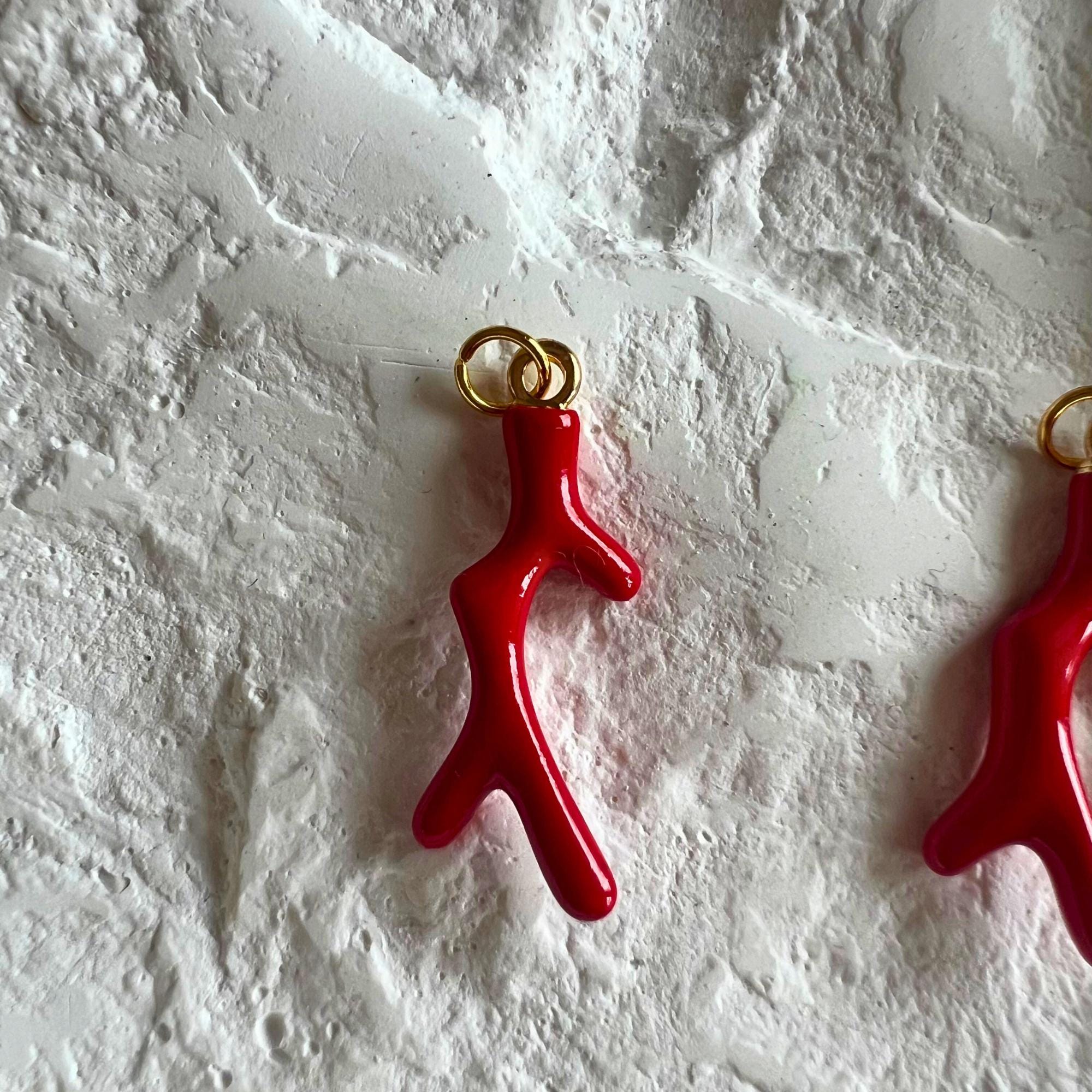 Dainty Red Coral Necklace Charm Lucky Charm Pendant for Charm Necklace DIY Jewellery Making Charm Necklace for Teen Girl Minimalist Charms