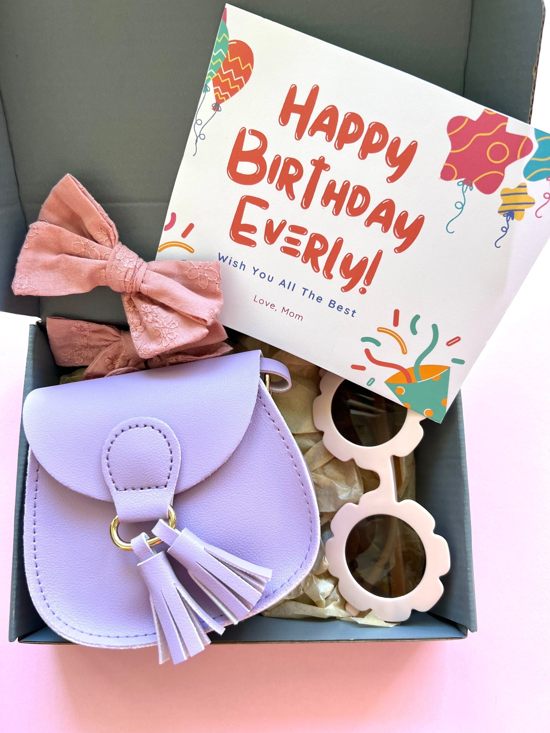 Toddler Girl Birthday Gift Box: PU Leather Handbag, Sunglasses & Bows