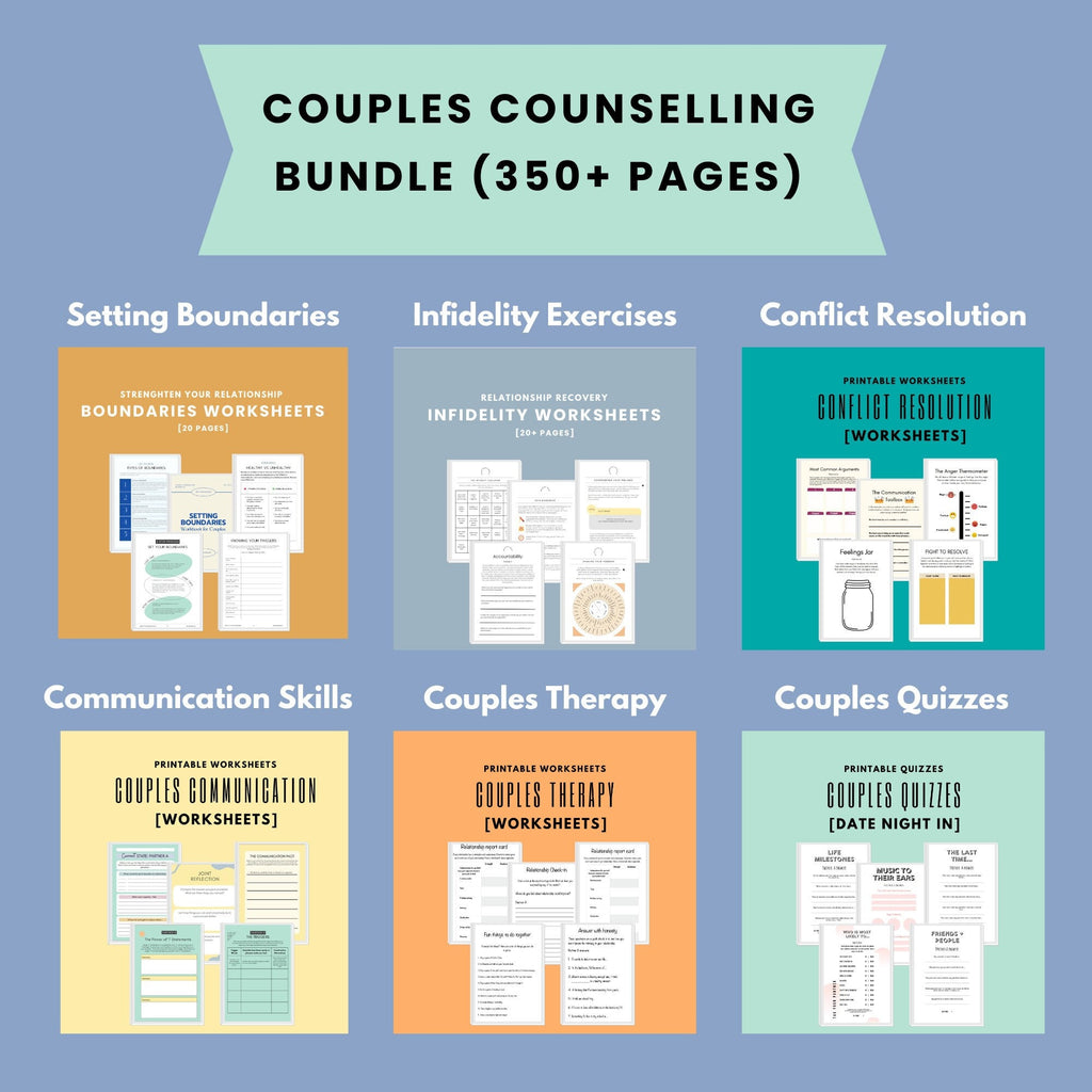 Couples Counseling Worksheets Bundle: Communication, Conflict, Boundaries (Digital Download)
