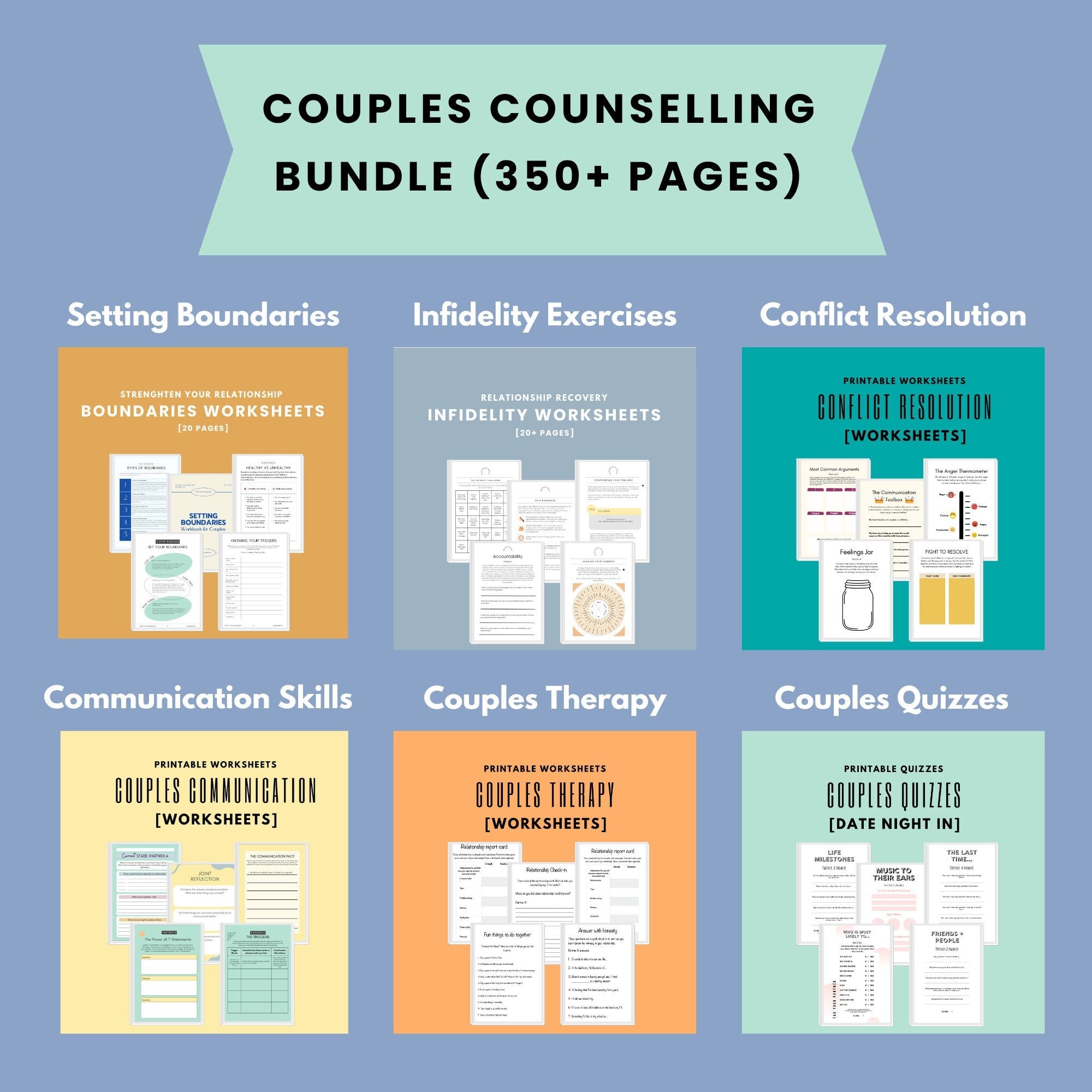 Couples Counseling Worksheets Bundle: Communication, Conflict, Boundaries (Digital Download)