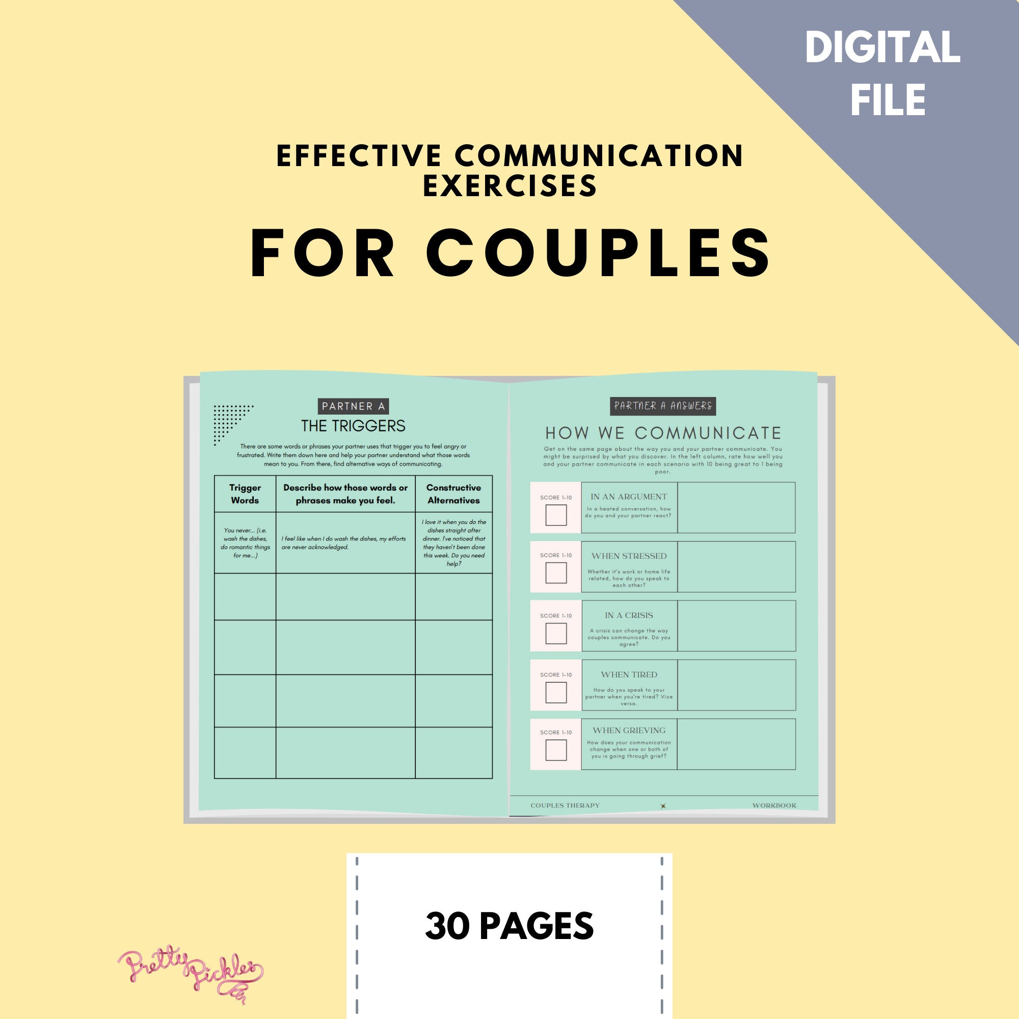 Couples Communication Worksheets, Therapy Workbook (Digital Download)