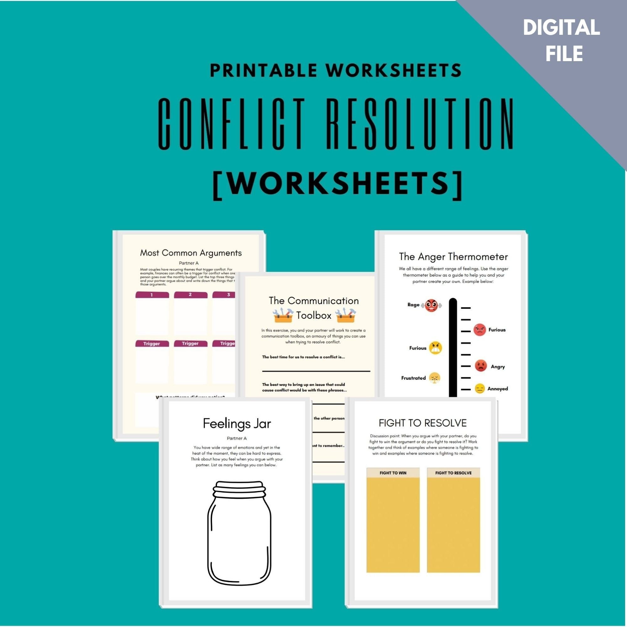 Couples Counseling Worksheets Bundle: Communication, Conflict, Boundaries (Digital Download)