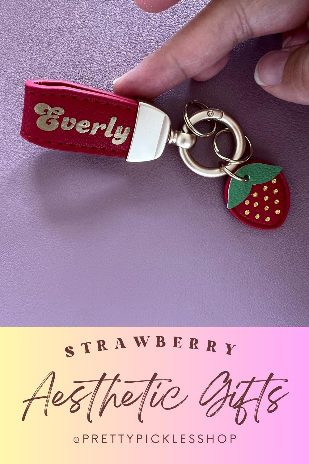 Personalized Strawberry Key Chain Custom Gold Foil Berry Red Key Ring Gift for Tween Birthday Gift idea for Teen