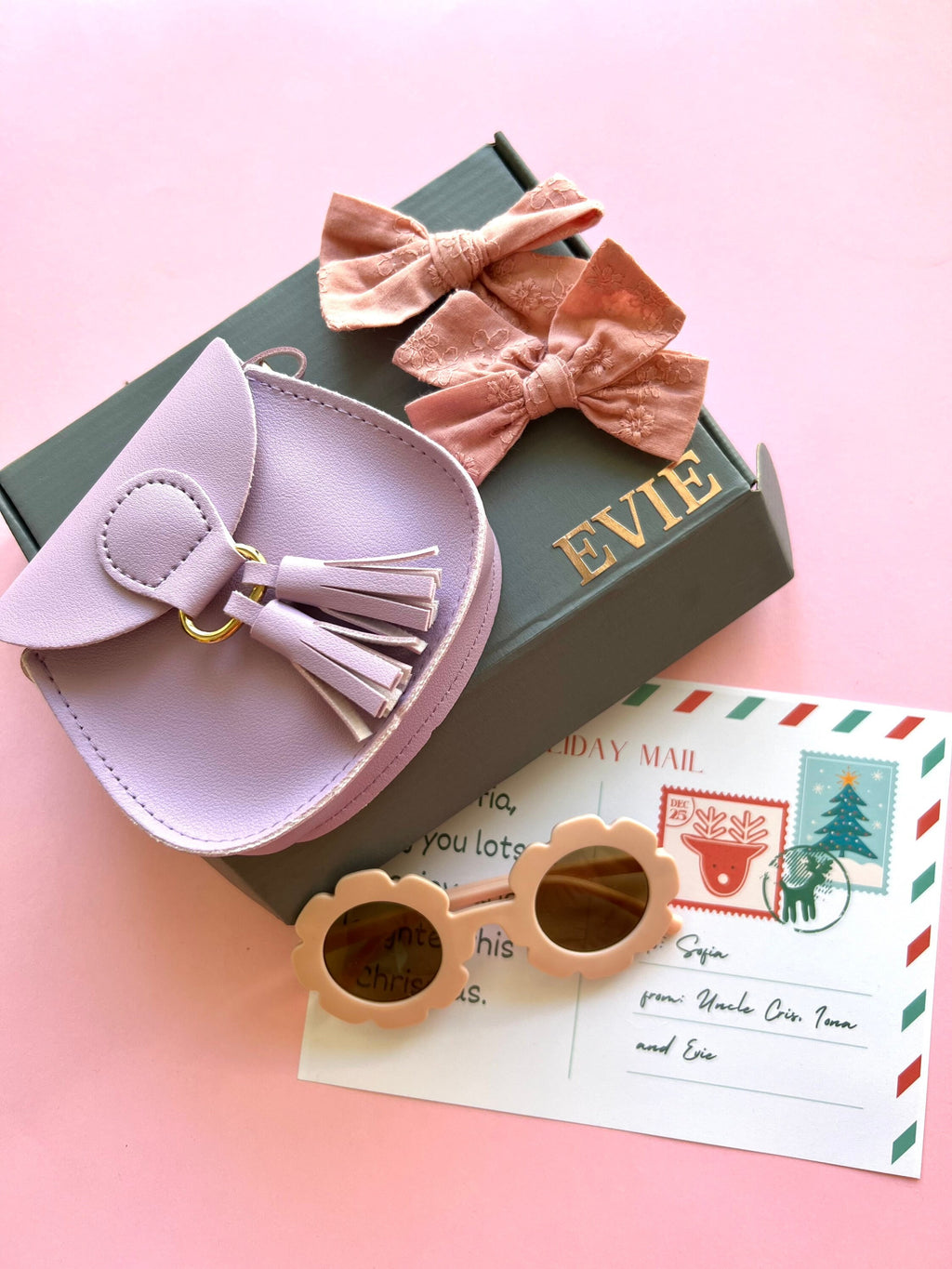 Personalized Christmas Gift Box for Toddler Girl: Sunglasses, Bows & Mini Handbag
