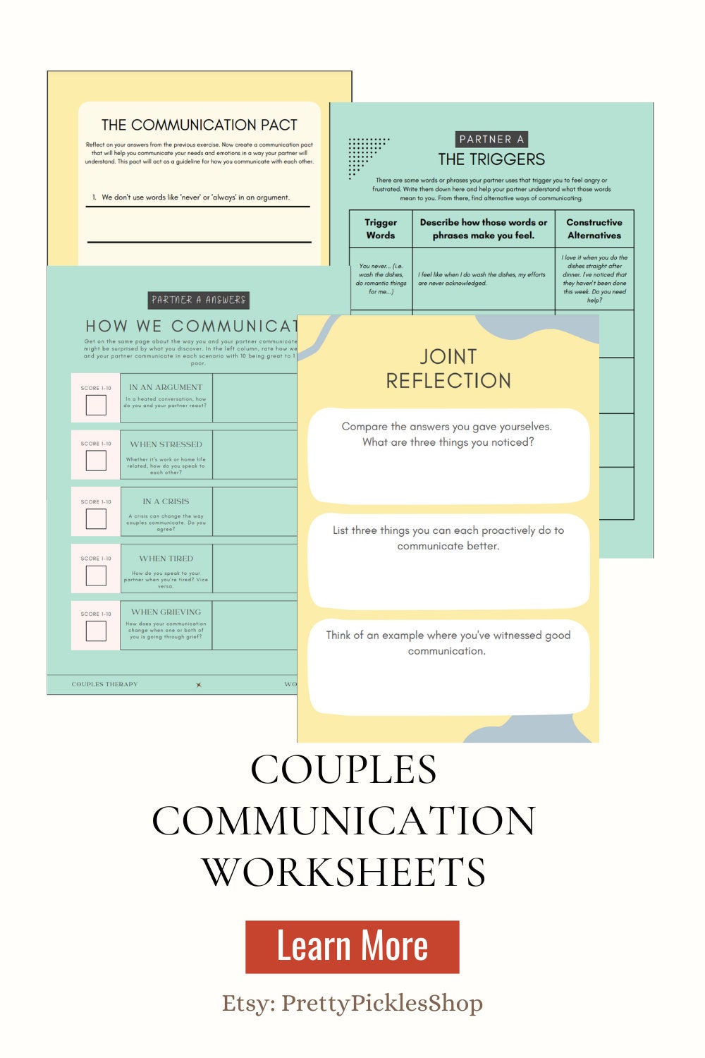 Couples Communication Worksheets, Therapy Workbook (Digital Download)