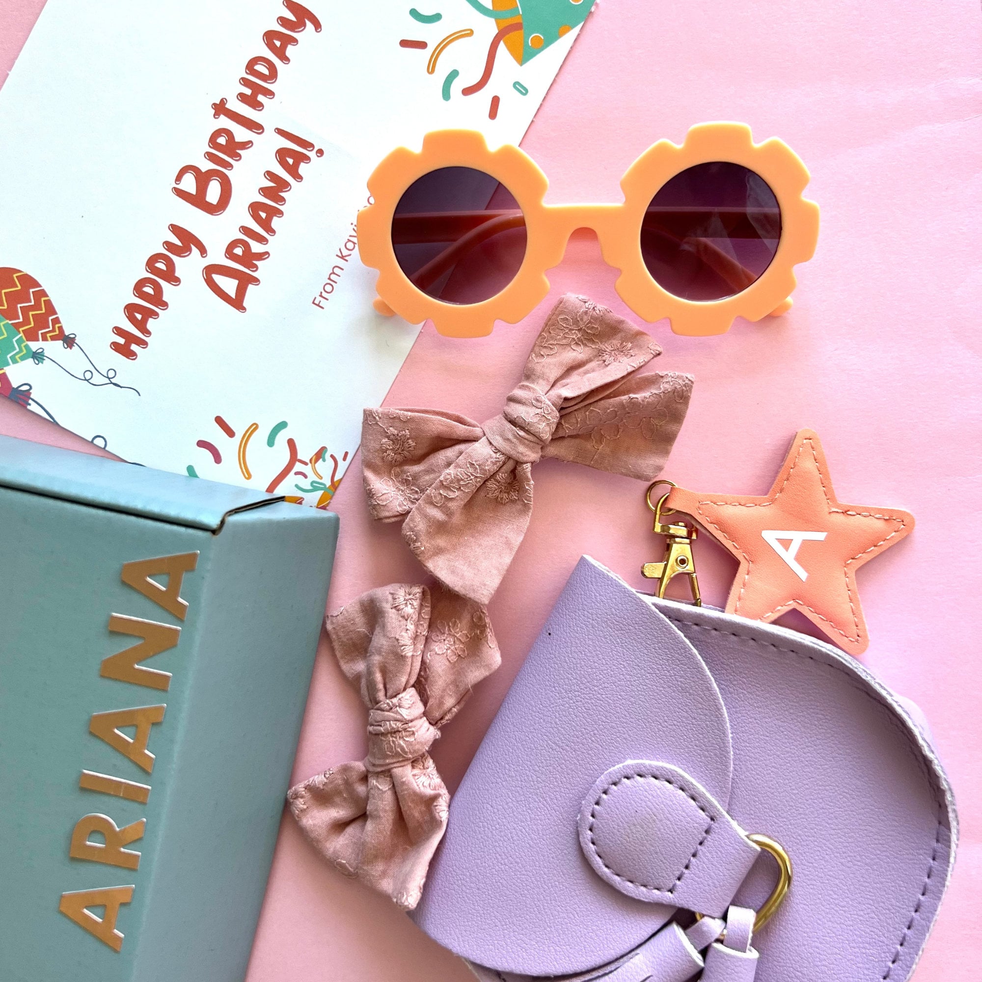 Personalized Toddler Birthday Gift Box: Retro Sunnies, Mini Handbag & Bows