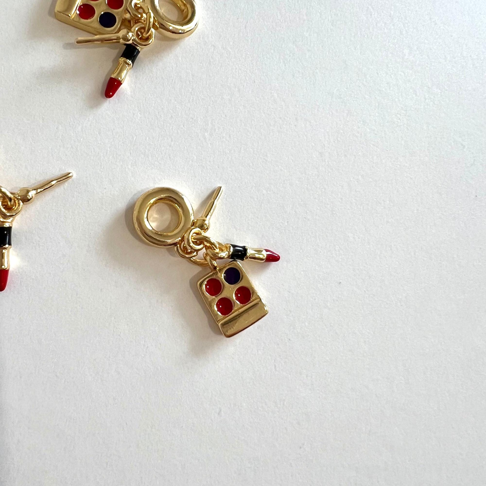 Lipstick pendant jewelry charm DIY necklace charm DIY pendants for jewellery making Gold enamel mini make up palette charm Fashion Accessory