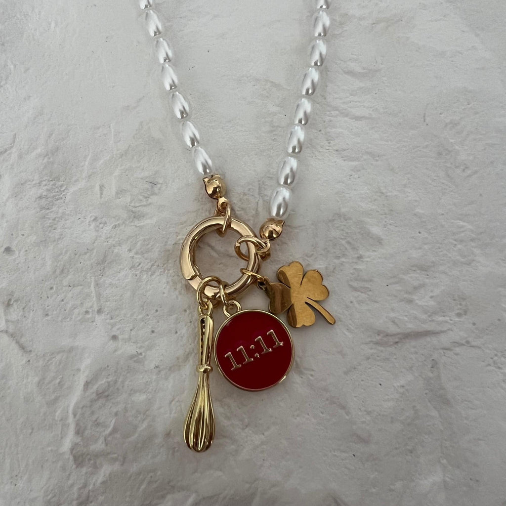 Pearl Charm Necklace 27cm Gold Plated Pearl Necklace with Charm Ring DIY Charm Necklace White Pearl Necklace for Charms Supply for Business