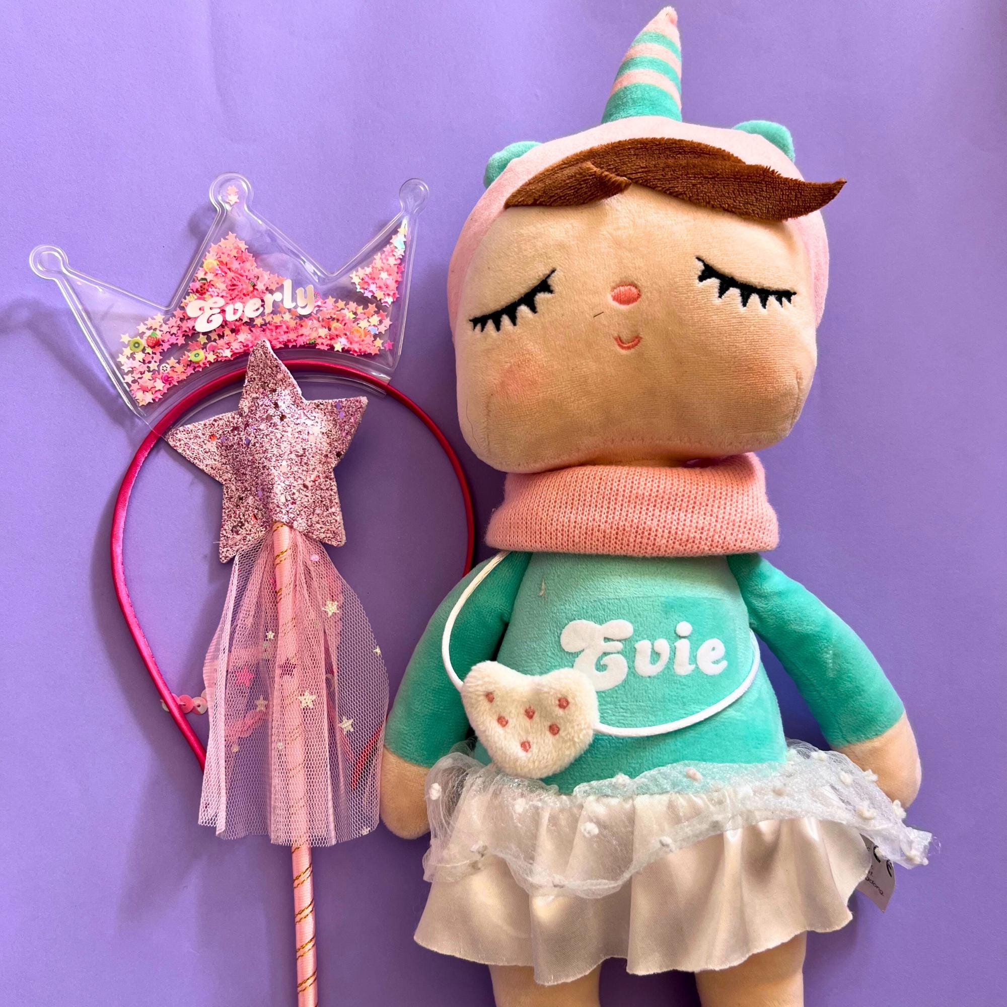 Custom Name Unicorn Plush Toy Personalized Rainbow Unicorn Doll for 4 year older Personalised Name Doll Wand and Crown Birthday Gift