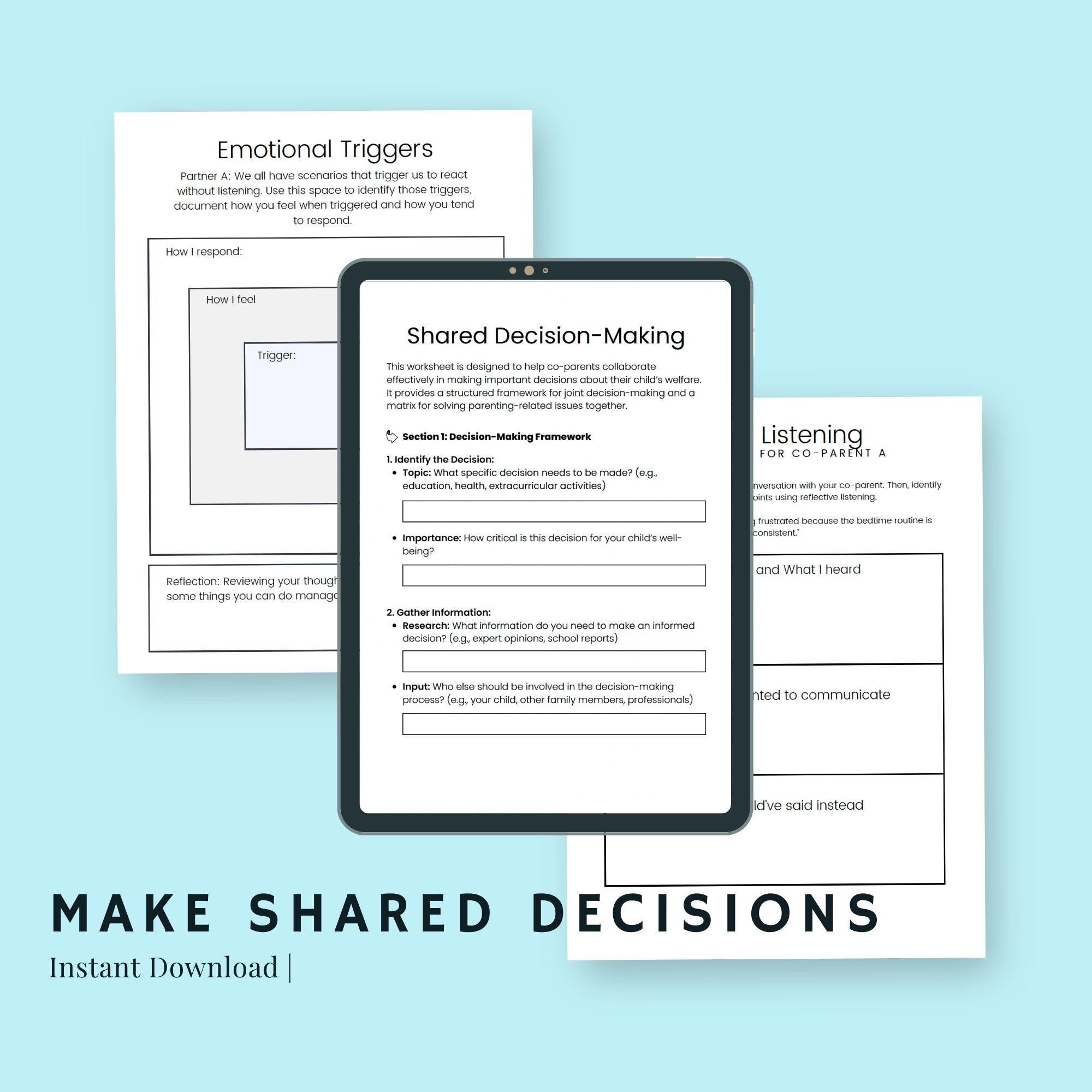CoParenting Planner Divorce Counselling Worksheets Blended Families Counselling Workbook Blended Family Therapy Family Dynamics Printables