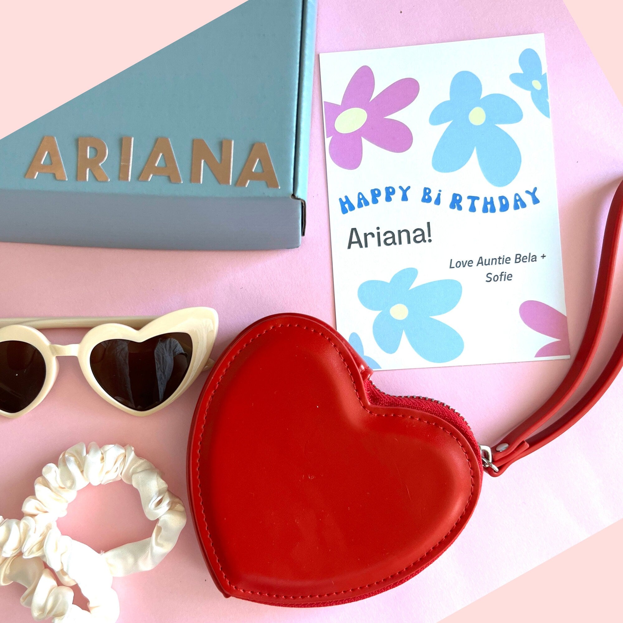 Custom Birthday Girl Gift Box for Toddler 3-Year-Old Birthday Gift Box Groovy Retro Aesthetic Heart Shaped Sunglasses for Kids Accessories