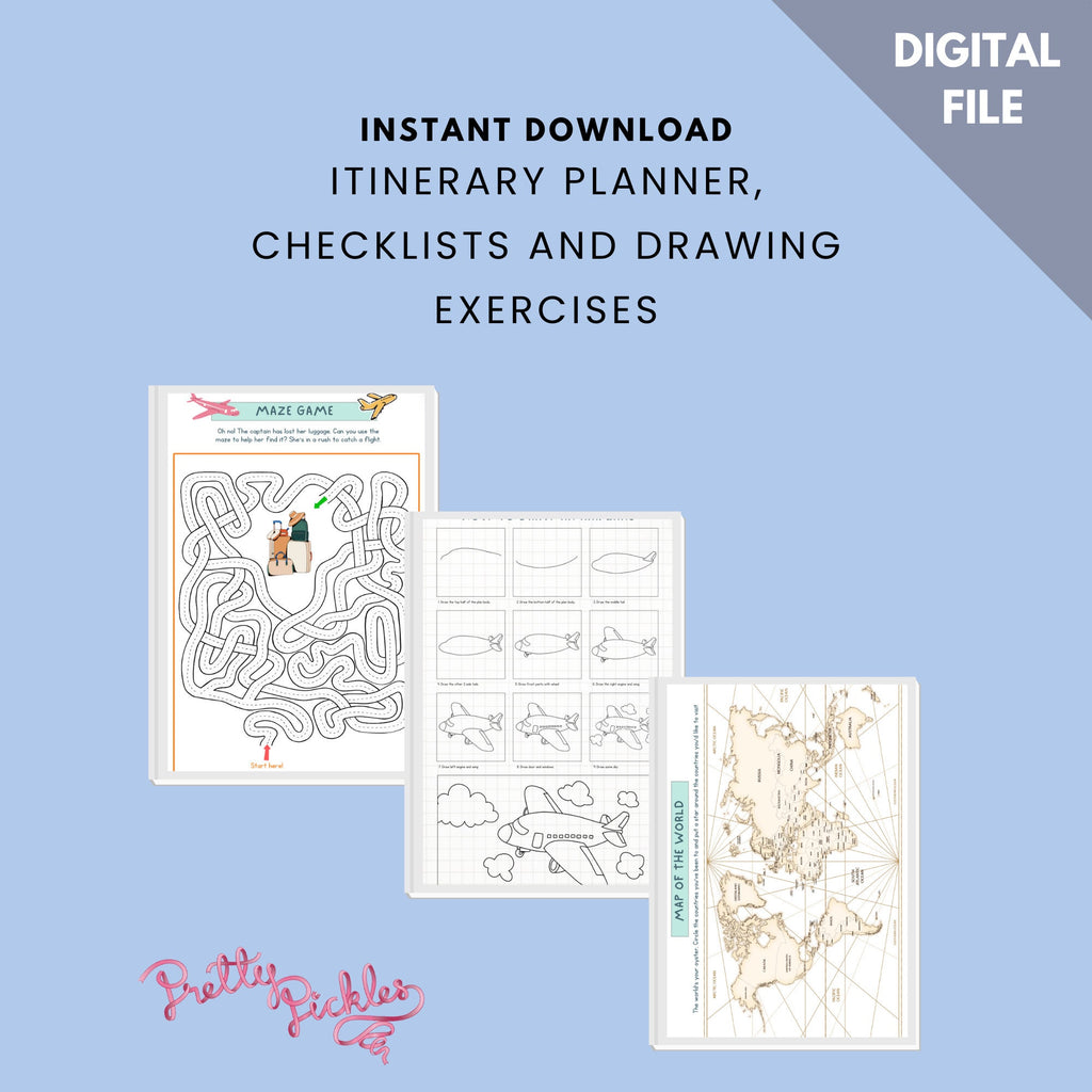 Travel Activity Worksheets for Kids 7-11 Screen Free Printables for In-Flight Travel Boredom Busters for Kids Airplane Activities for Kids