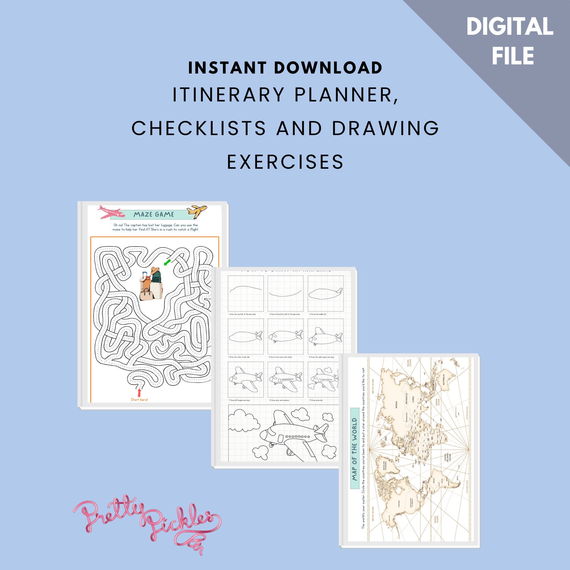 Travel Activity Worksheets for Kids 7-11 Screen Free Printables for In-Flight Travel Boredom Busters for Kids Airplane Activities for Kids