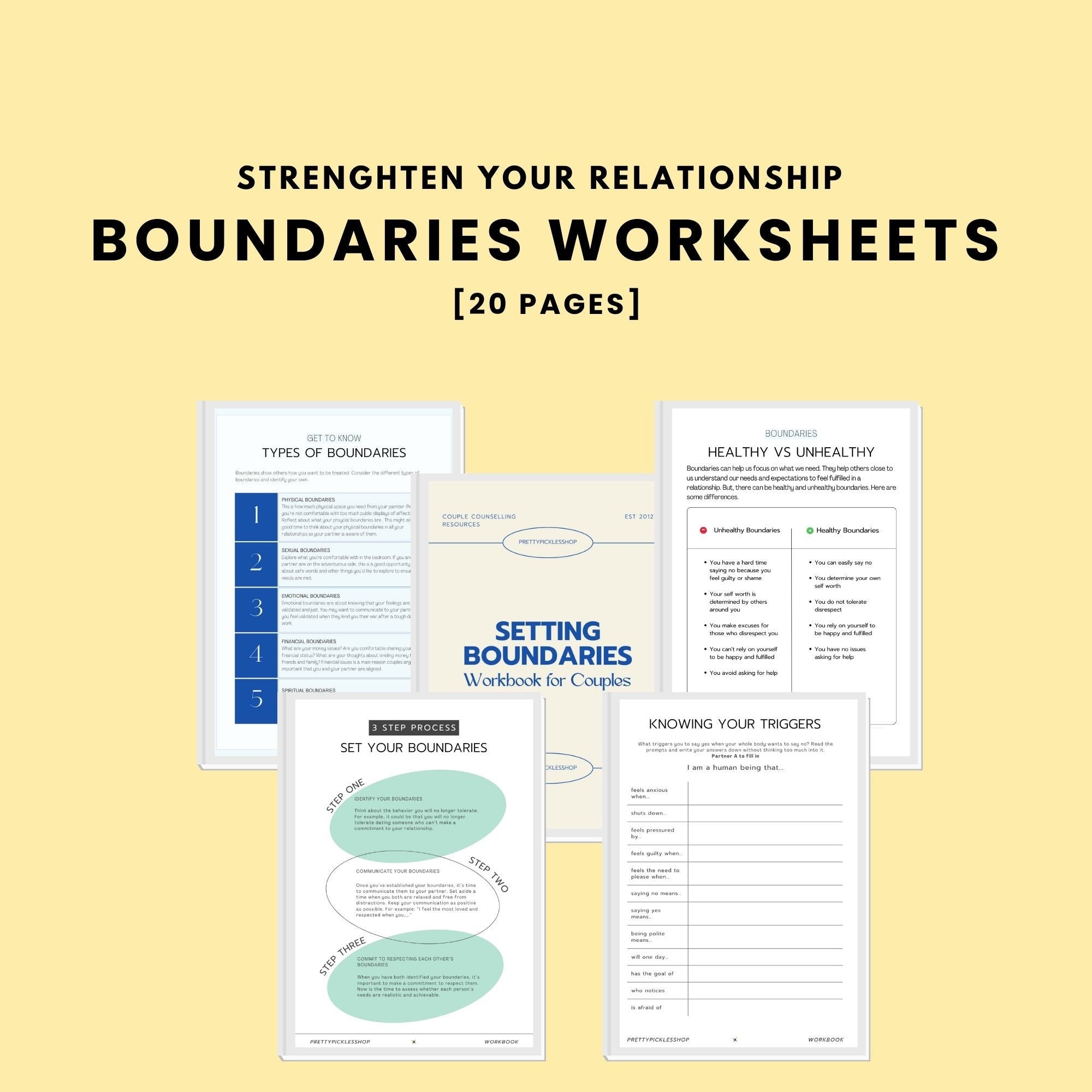 Couples Boundaries Worksheets | Relationship Workbook (Digital Download)