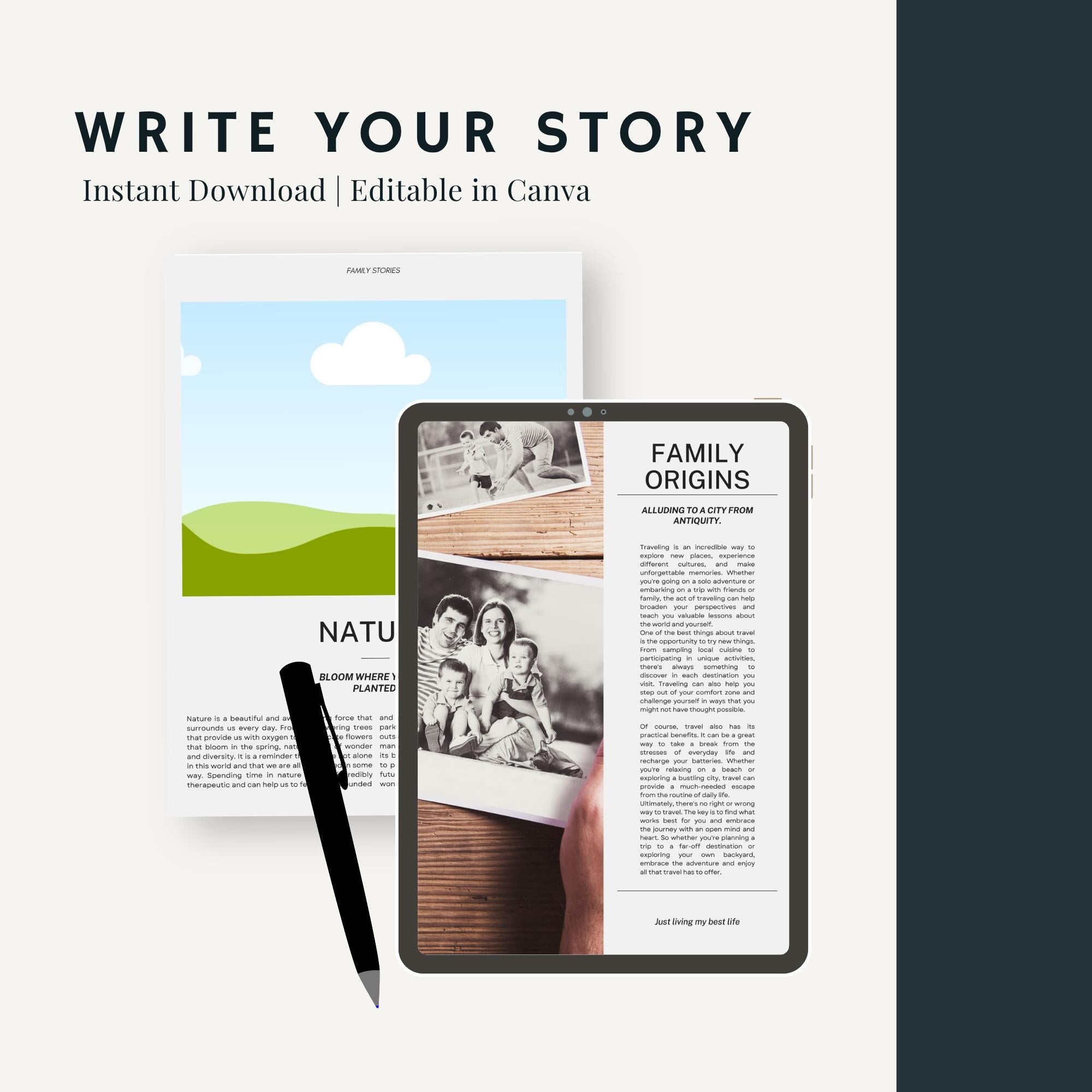 Family Tree Book Template: Genealogy Chart, A4 Editable (Digital Download)